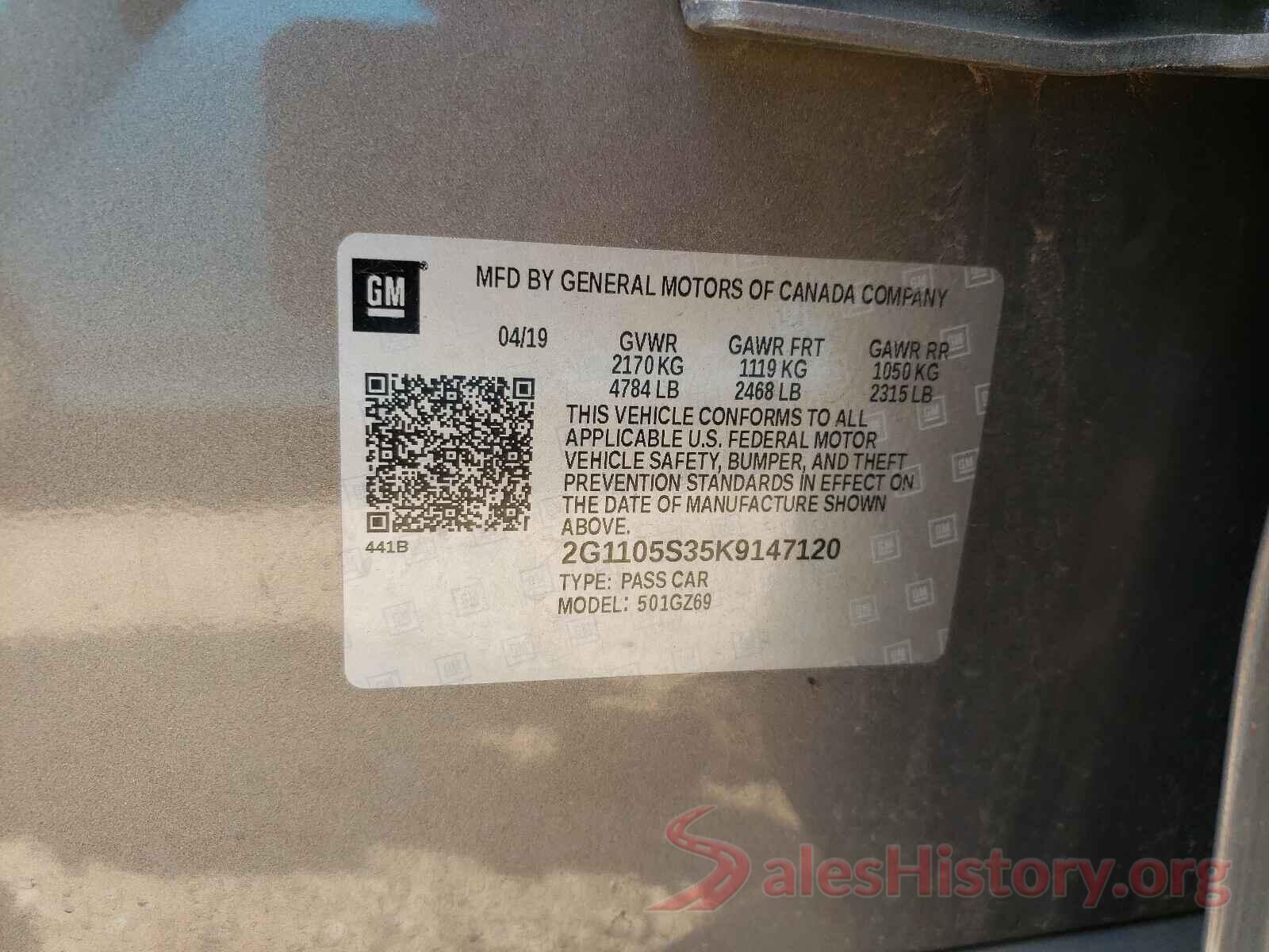 2G1105S35K9147120 2019 CHEVROLET IMPALA