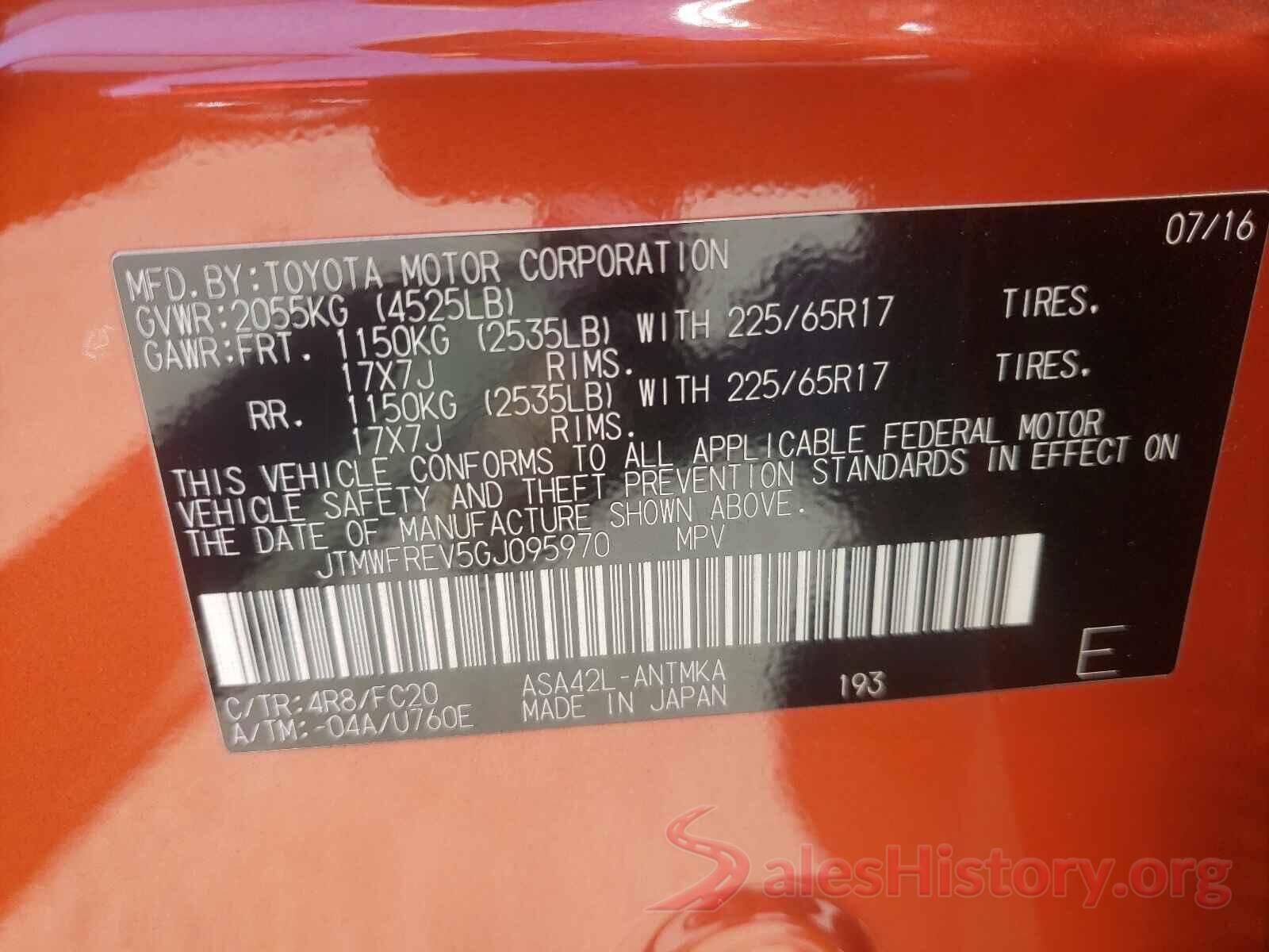 JTMWFREV5GJ095970 2016 TOYOTA RAV4