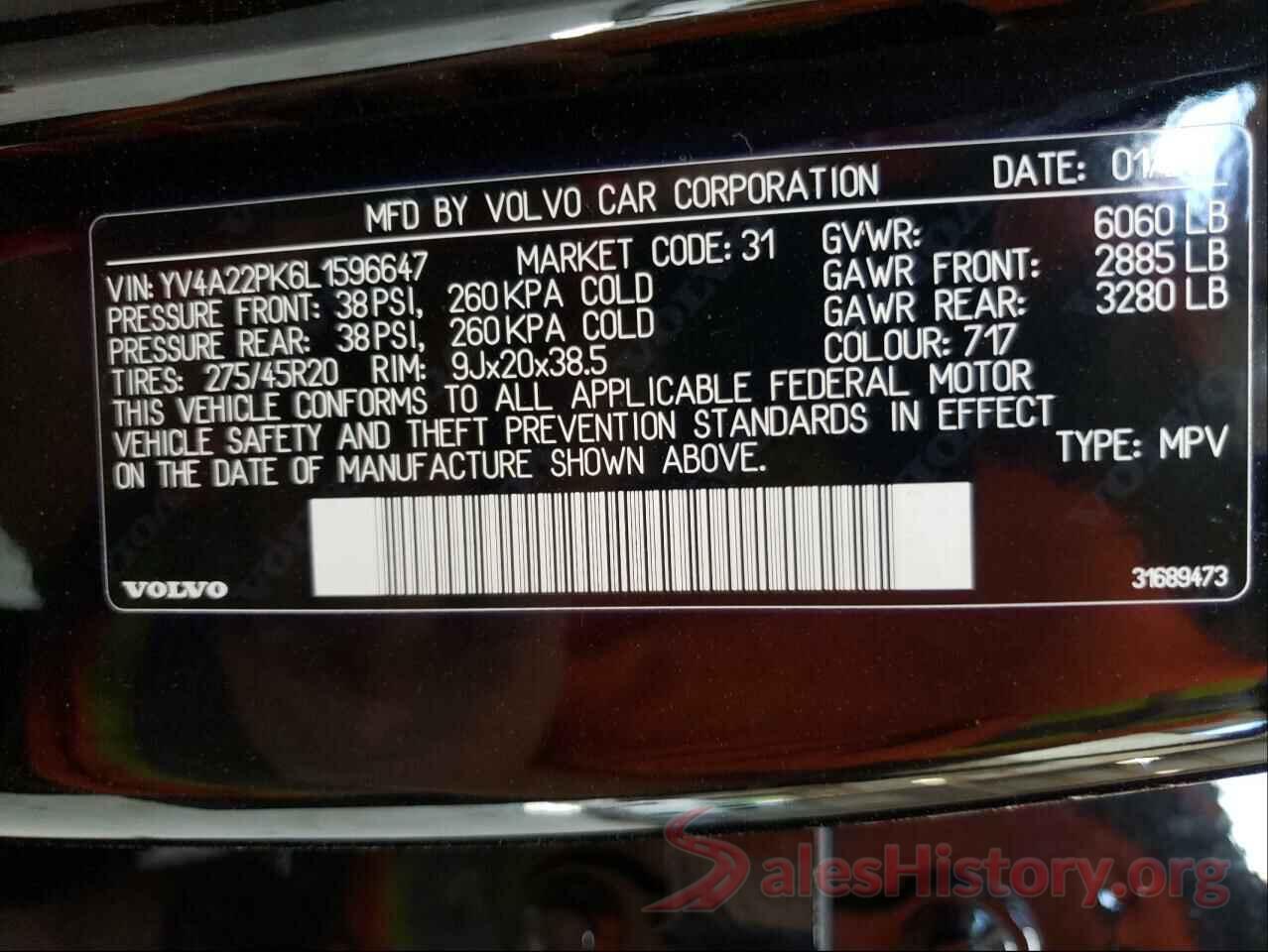 YV4A22PK6L1596647 2020 VOLVO XC90