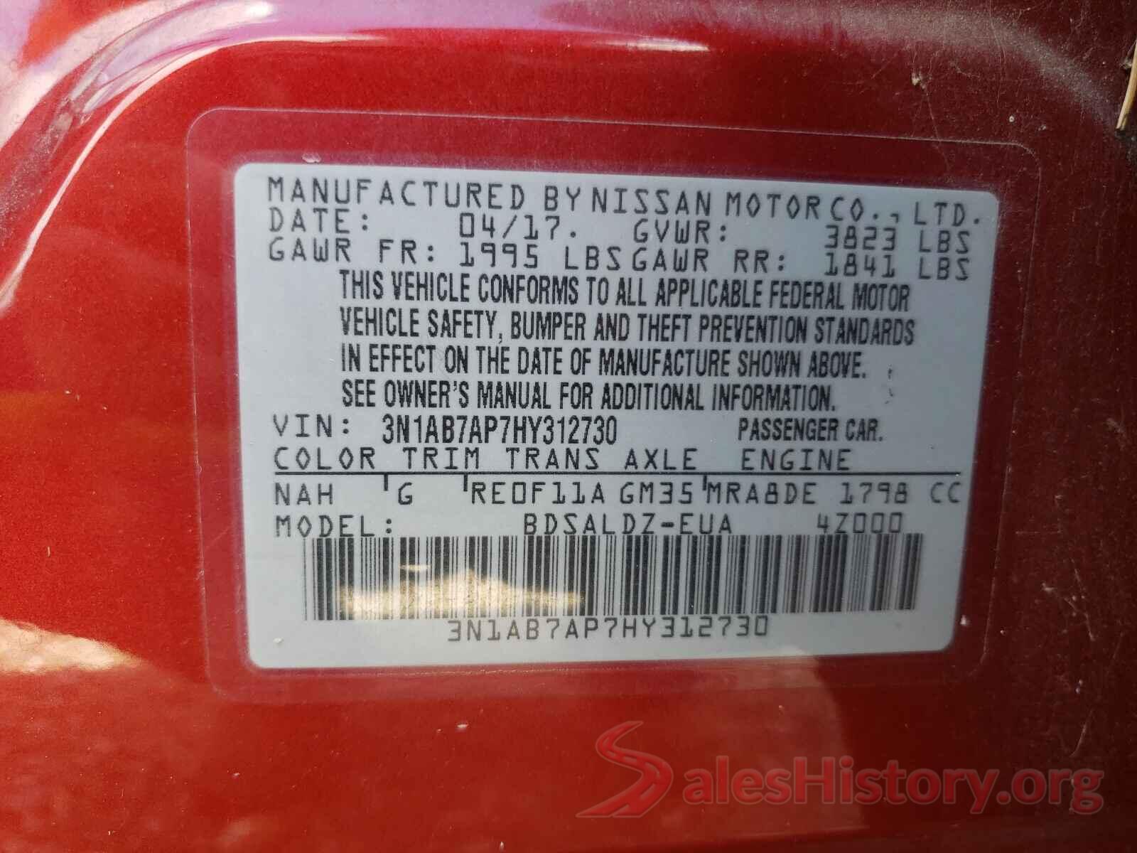 3N1AB7AP7HY312730 2017 NISSAN SENTRA