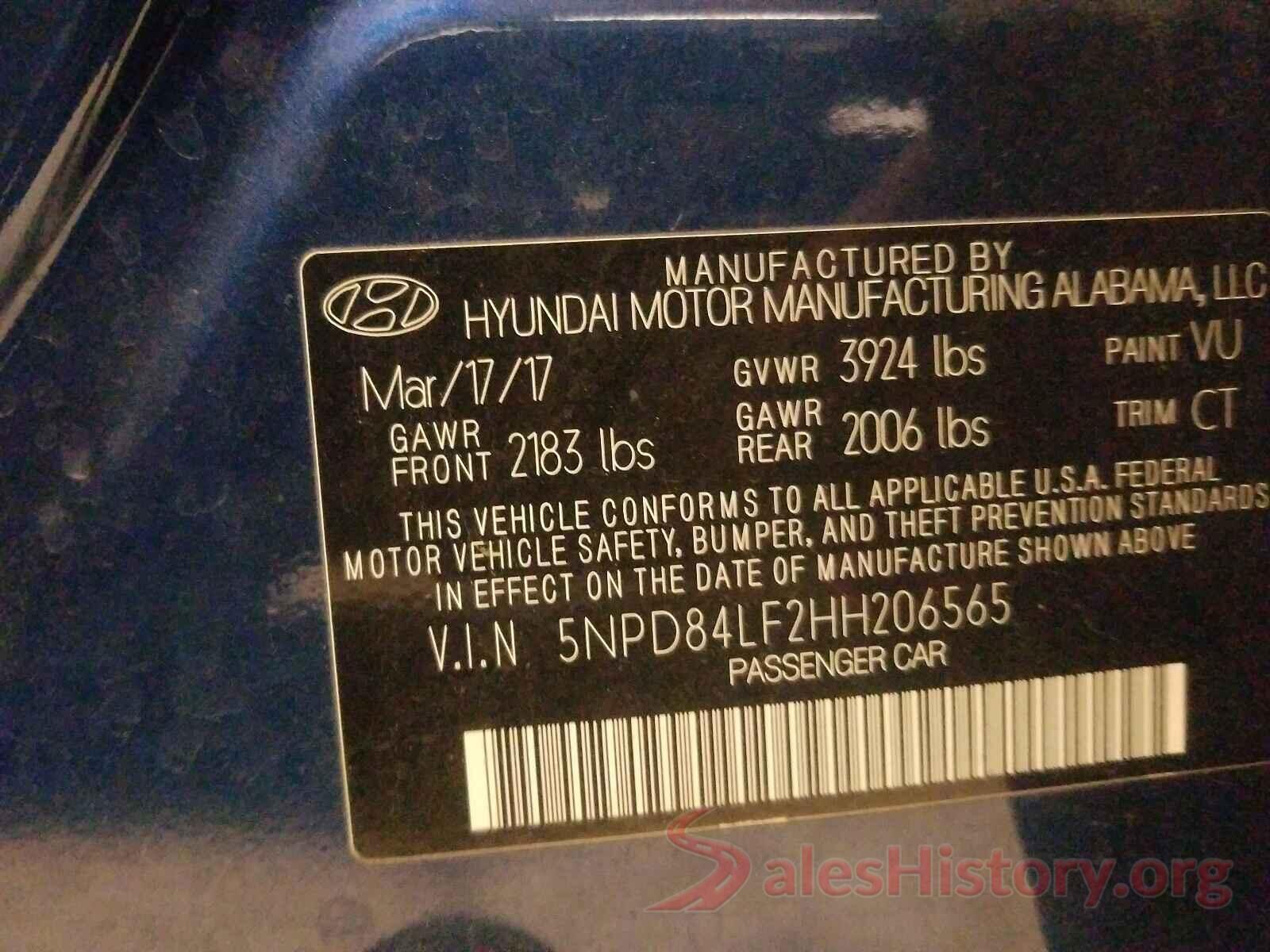 5NPD84LF2HH206565 2017 HYUNDAI ELANTRA