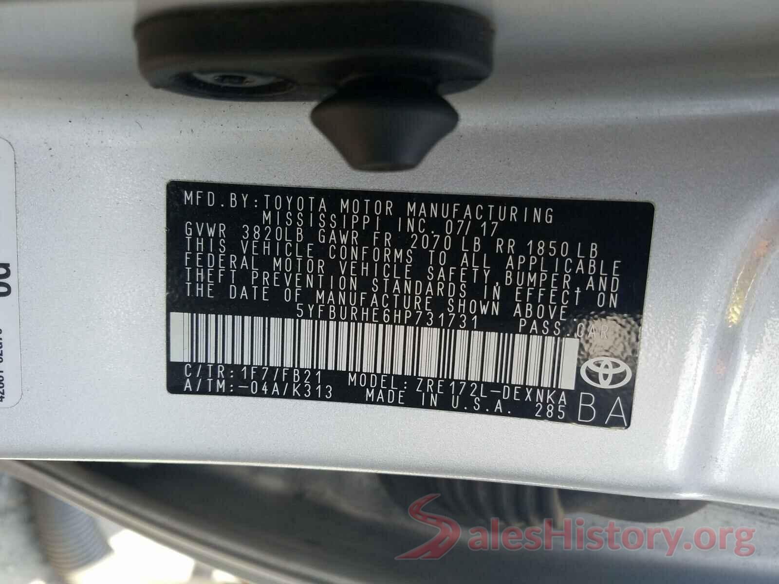 5YFBURHE6HP731731 2017 TOYOTA COROLLA