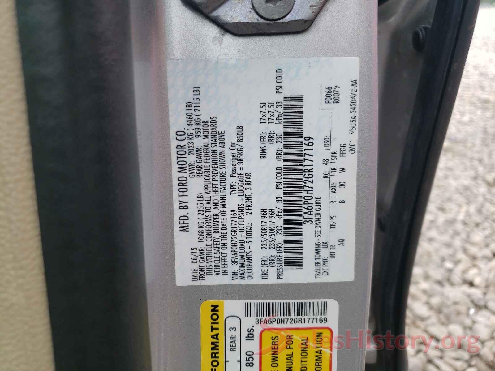 3FA6P0H72GR177169 2016 FORD FUSION