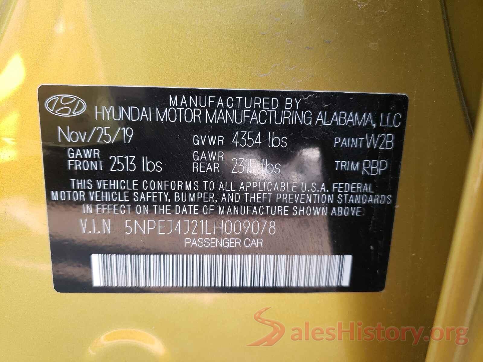 5NPEJ4J21LH009078 2020 HYUNDAI SONATA