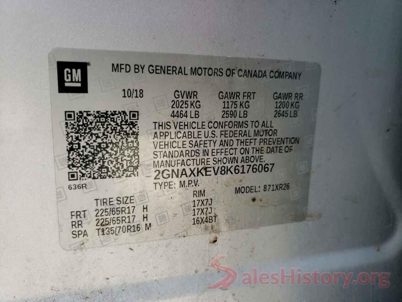 2GNAXKEV8K6176067 2019 CHEVROLET EQUINOX