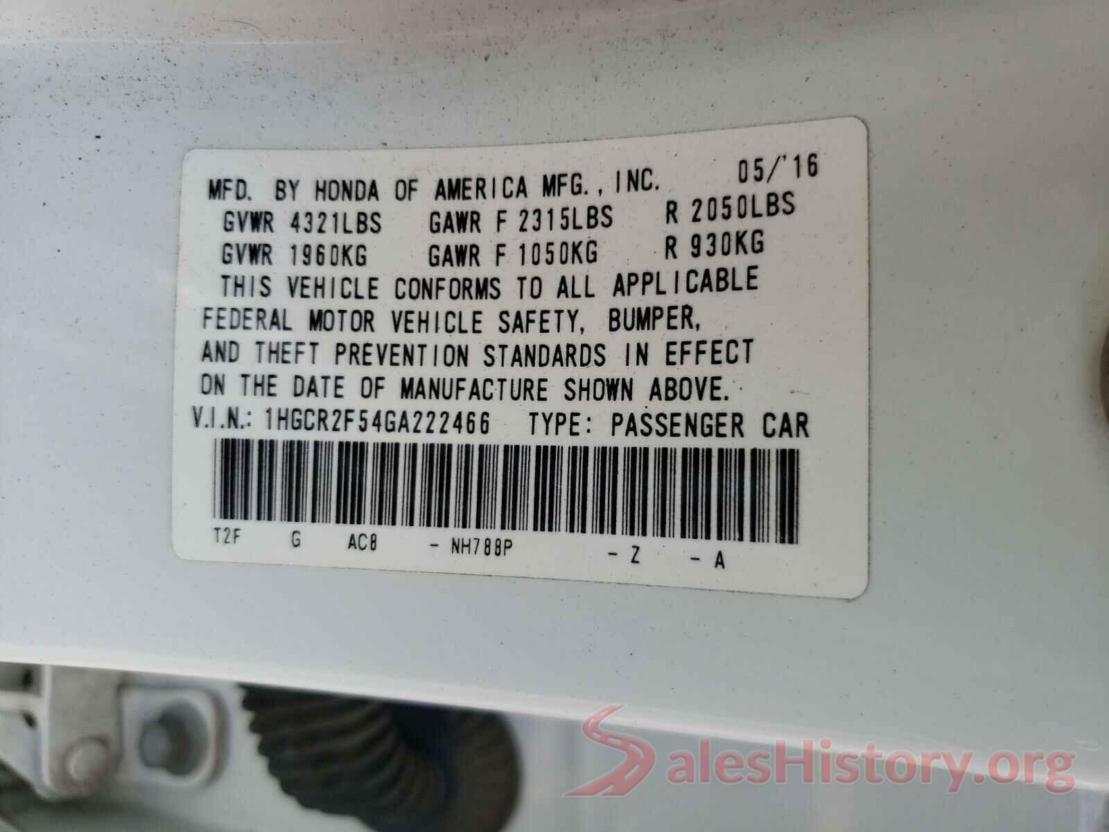 1HGCR2F54GA222466 2016 HONDA ACCORD