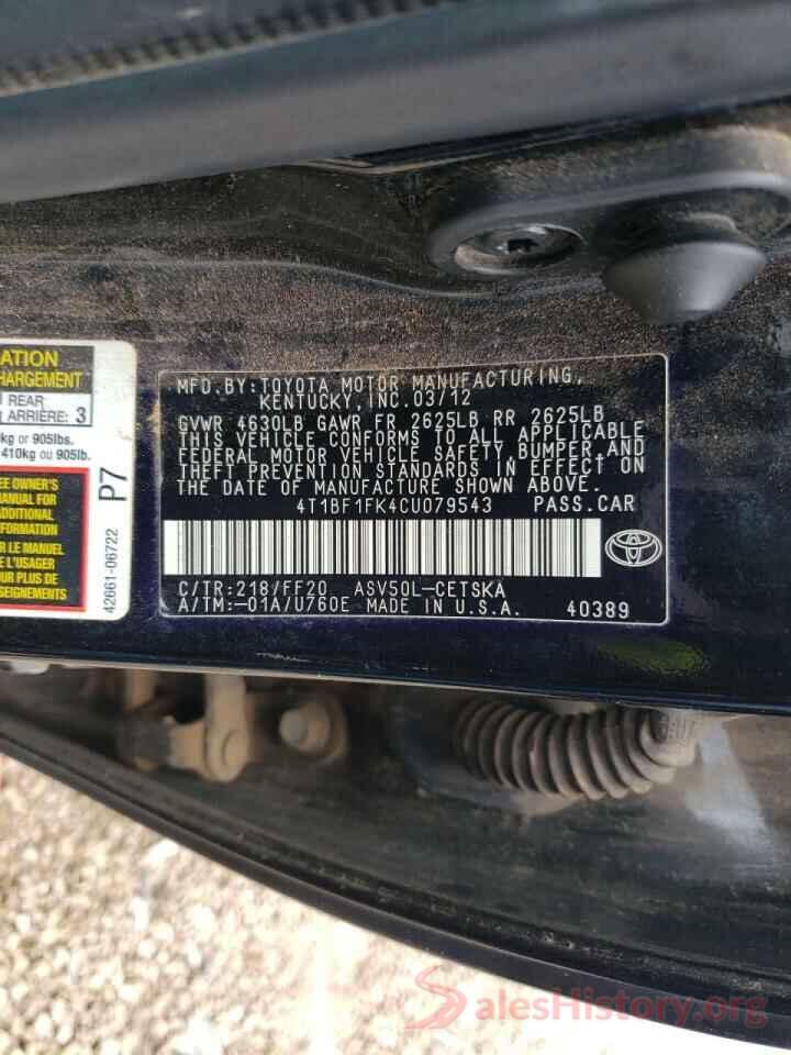 4T1BF1FK4CU079543 2012 TOYOTA CAMRY