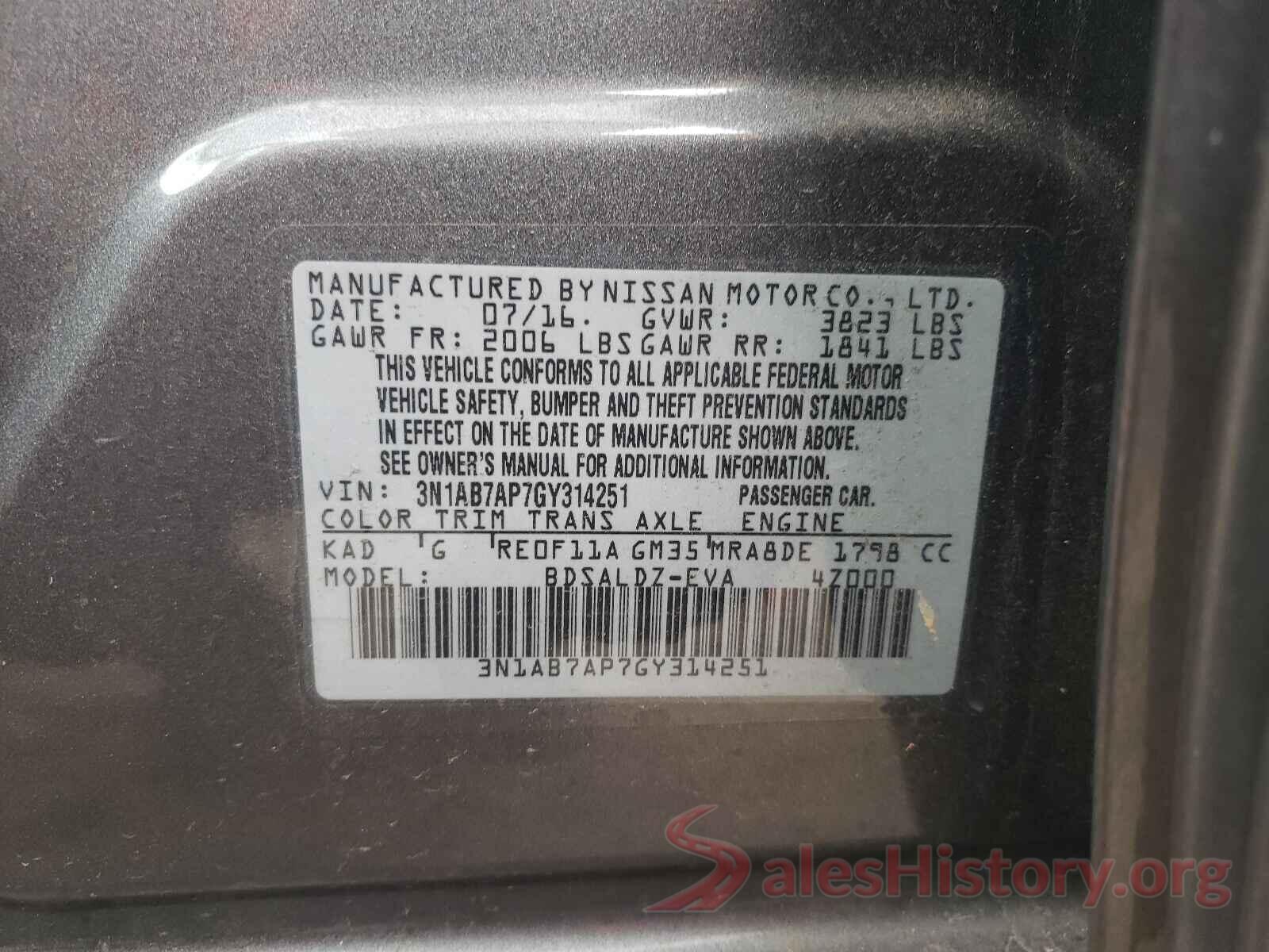 3N1AB7AP7GY314251 2016 NISSAN SENTRA