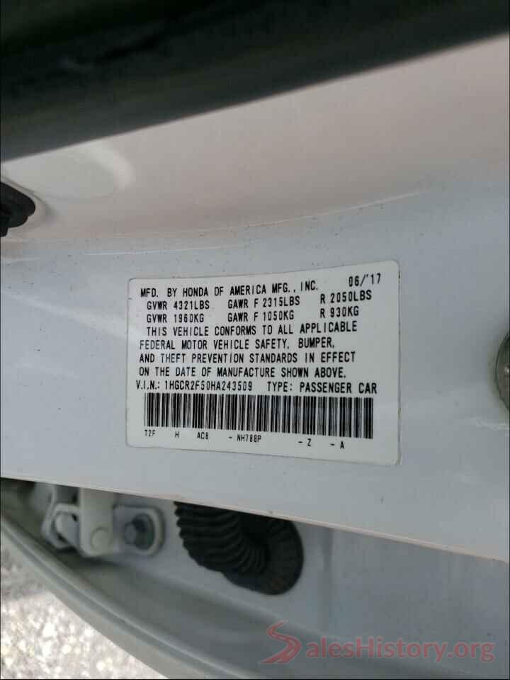 1HGCR2F50HA243509 2017 HONDA ACCORD