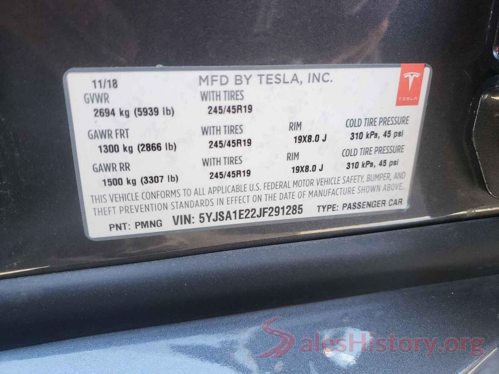 5YJSA1E22JF291285 2018 TESLA MODEL S