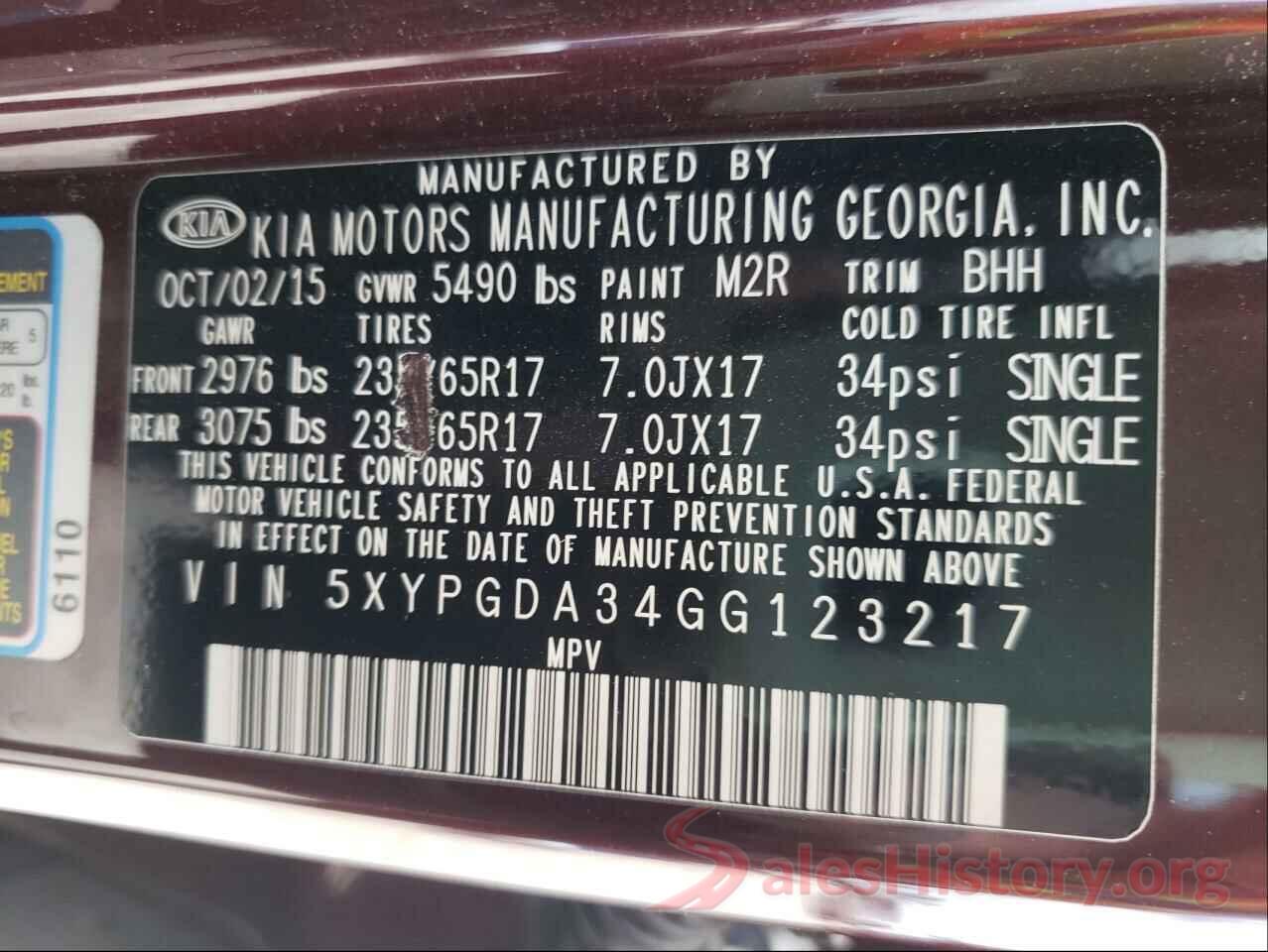 5XYPGDA34GG123217 2016 KIA SORENTO