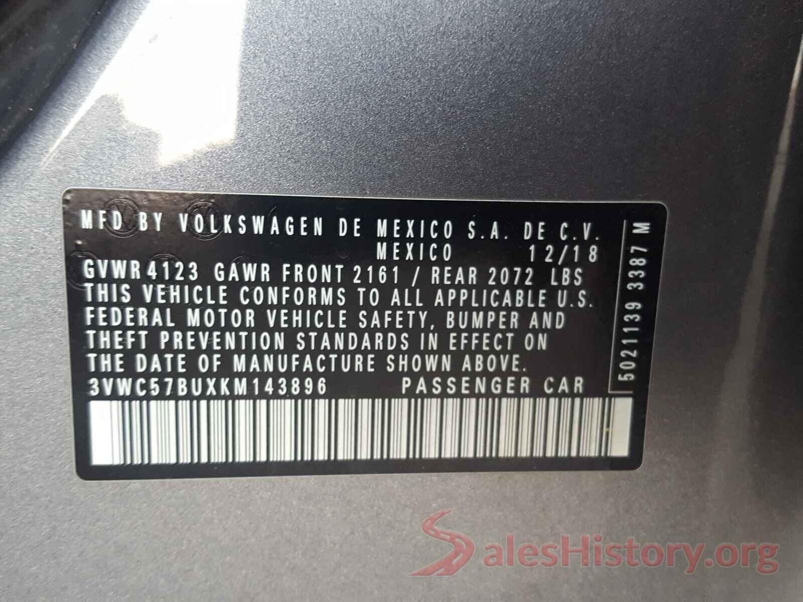 3VWC57BUXKM143896 2019 VOLKSWAGEN JETTA