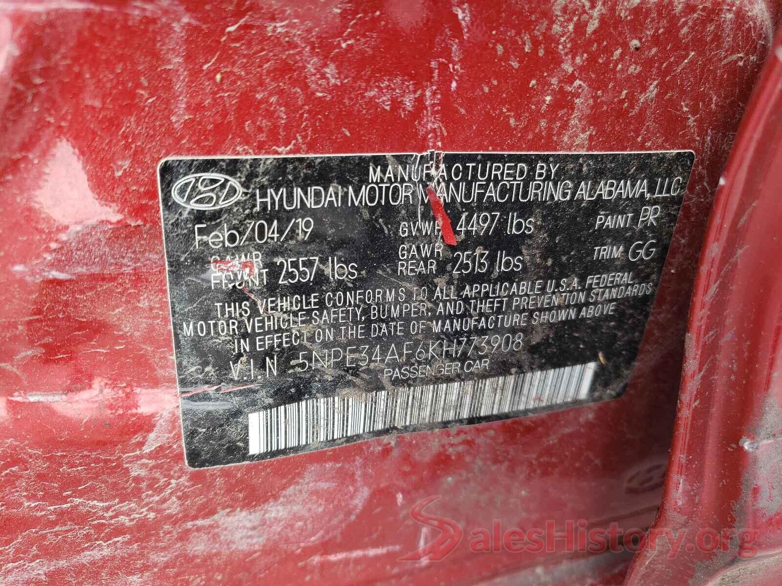 5NPE34AF6KH773908 2019 HYUNDAI SONATA