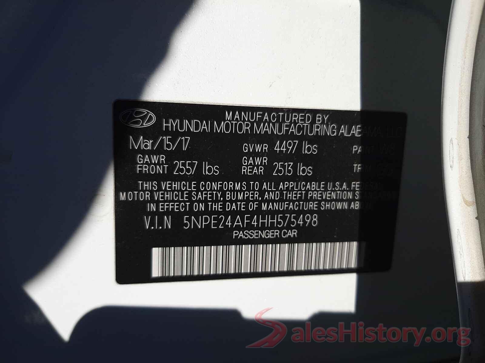 5NPE24AF4HH575498 2017 HYUNDAI SONATA