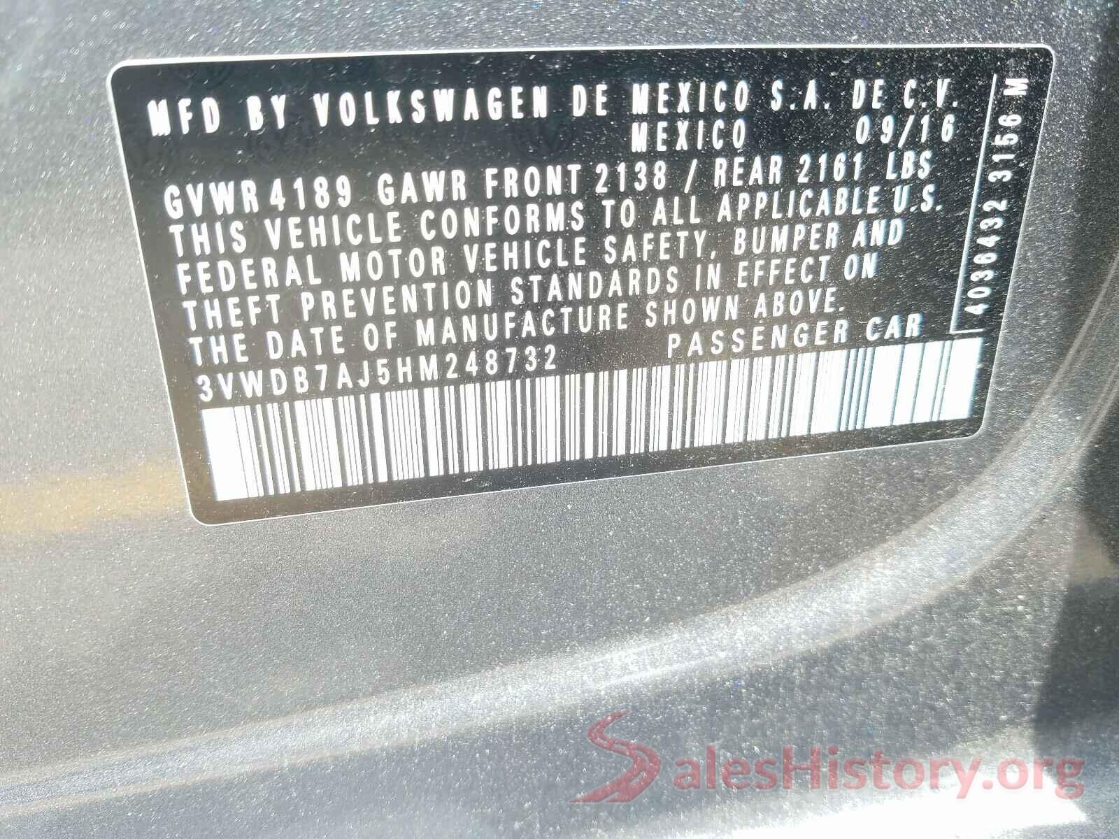 3VWDB7AJ5HM248732 2017 VOLKSWAGEN JETTA