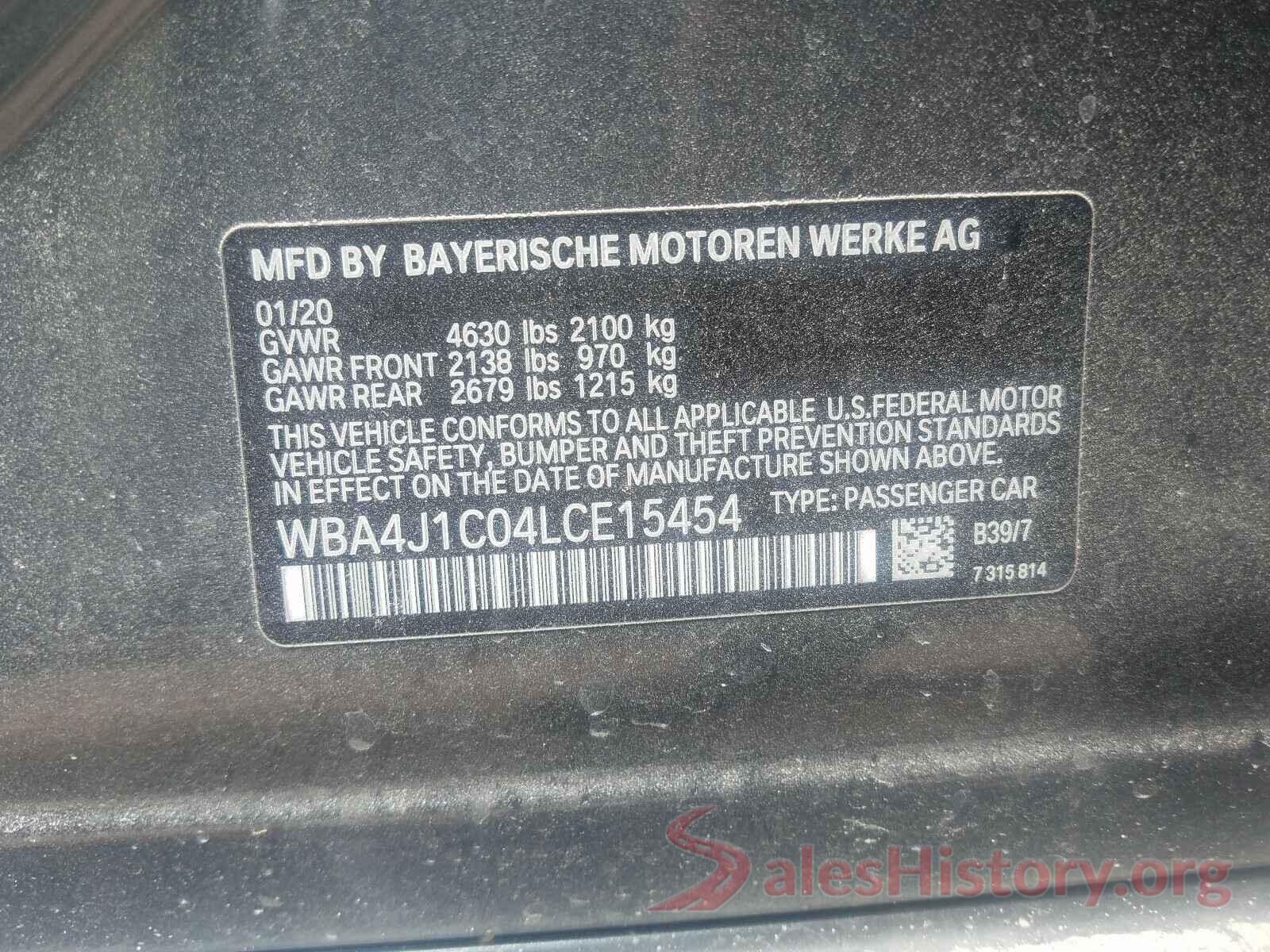 WBA4J1C04LCE15454 2020 BMW 4 SERIES