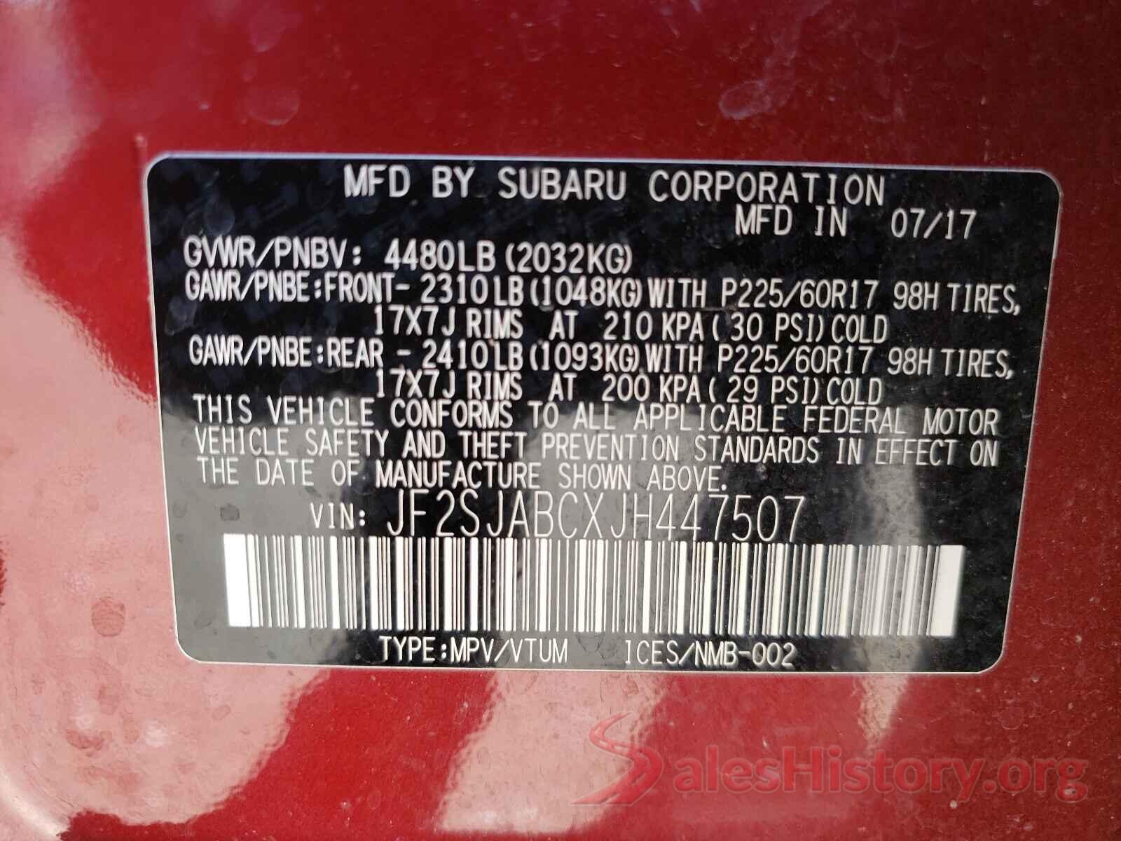 JF2SJABCXJH447507 2018 SUBARU FORESTER