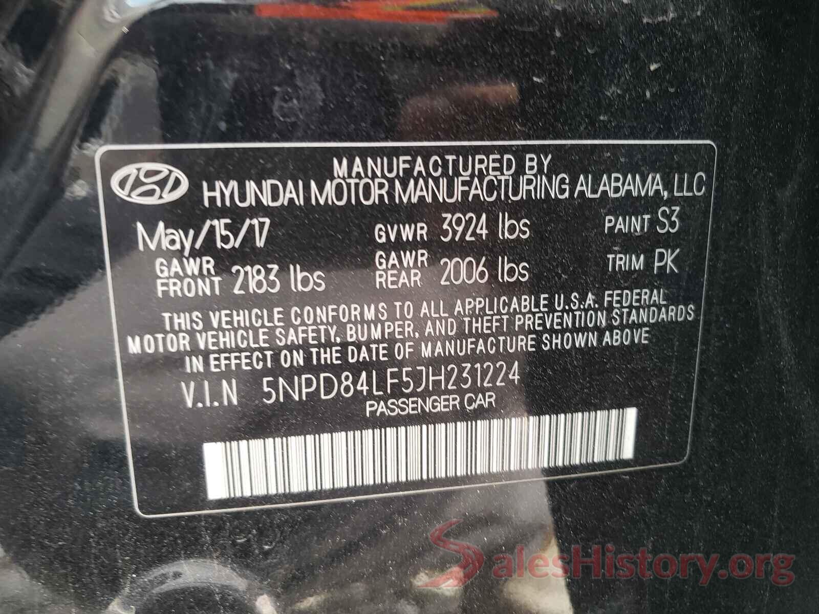 5NPD84LF5JH231224 2018 HYUNDAI ELANTRA