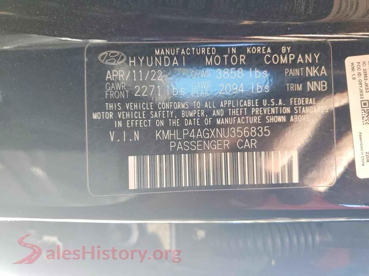 2022 HYUNDAI ELANTRA VIN KMHLP4AGXNU356835, wheel and tire