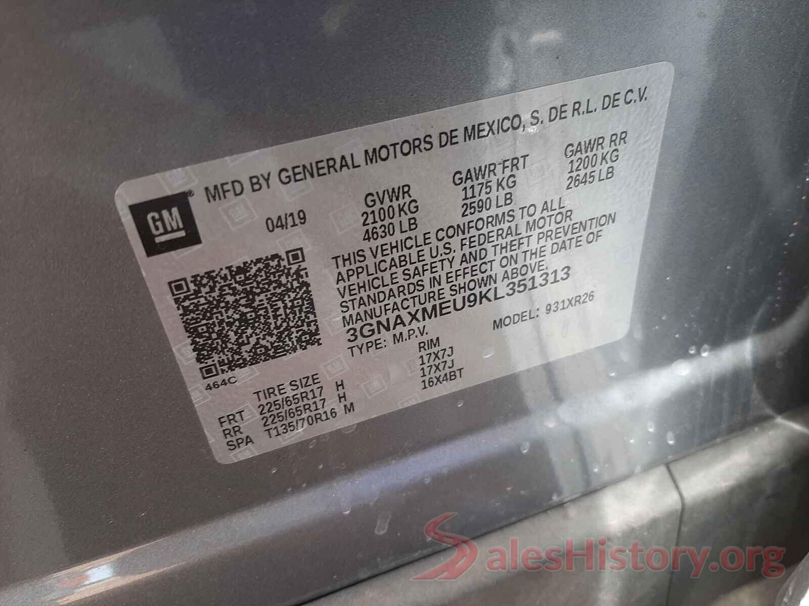 3GNAXMEU9KL351313 2019 CHEVROLET EQUINOX