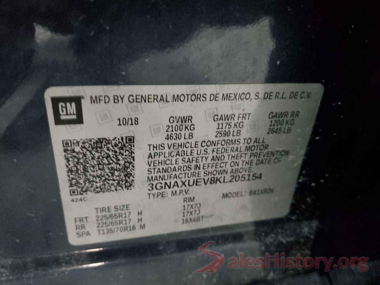 3GNAXUEV8KL205154 2019 CHEVROLET EQUINOX