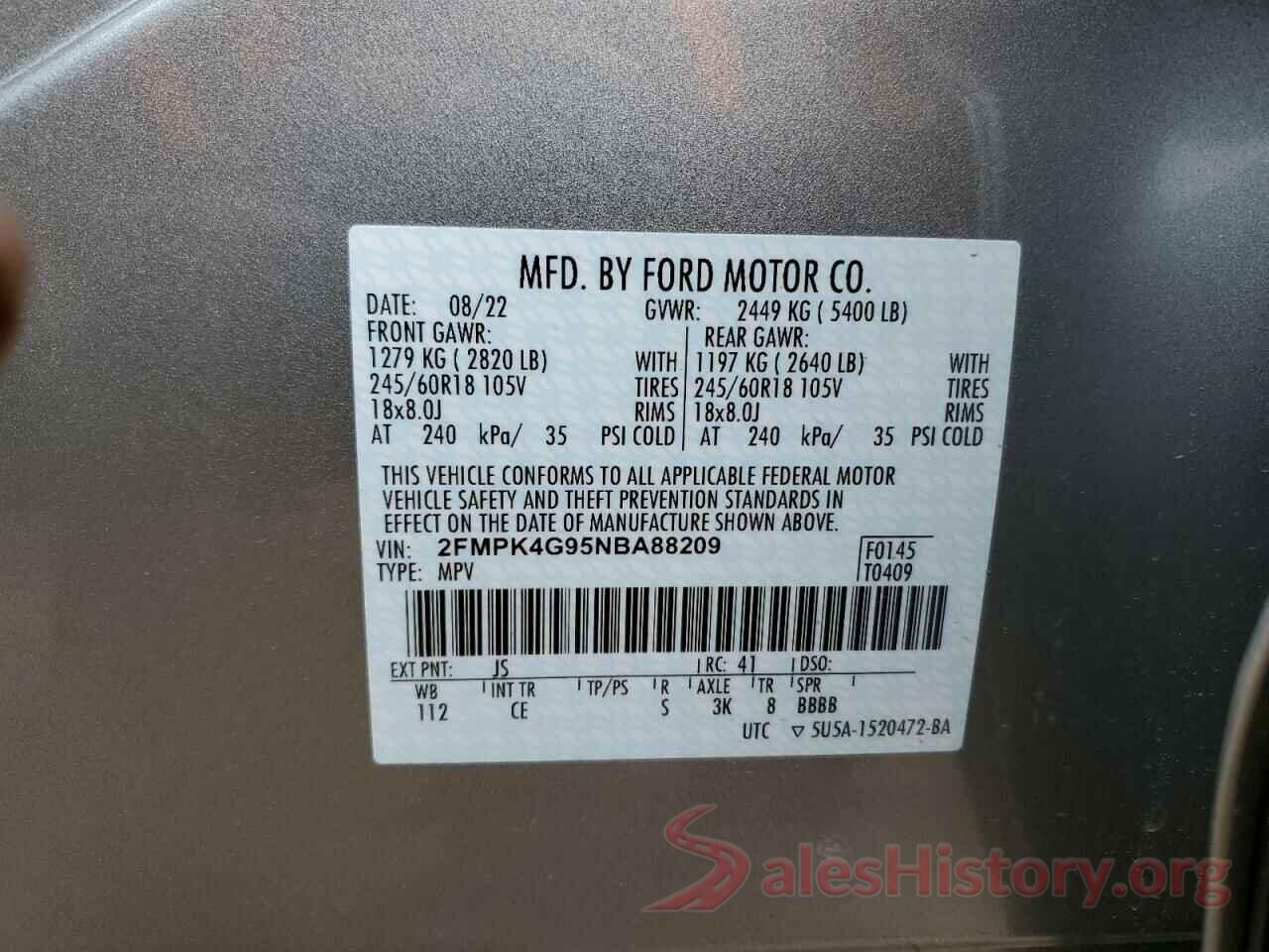 2FMPK4G95NBA88209 2022 FORD EDGE