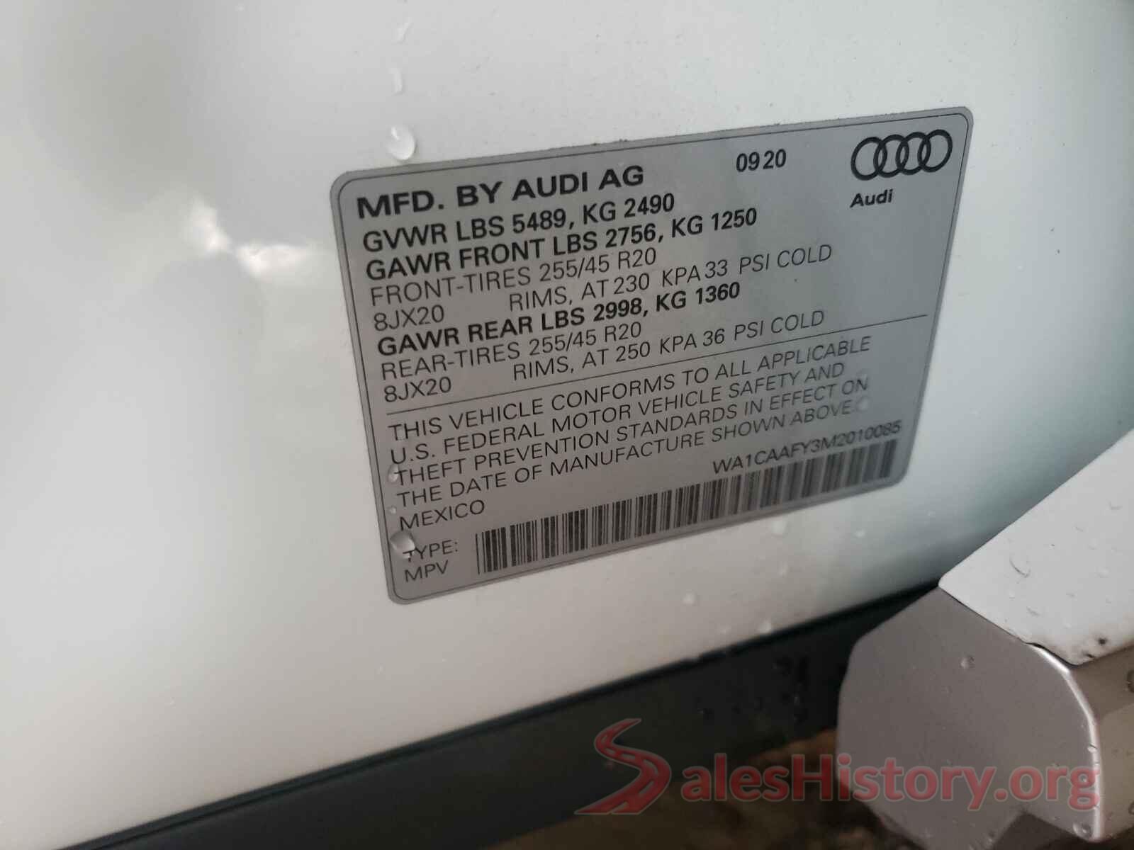 WA1CAAFY3M2010085 2021 AUDI Q5