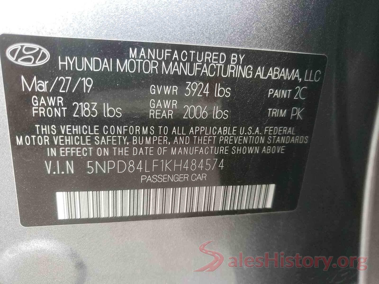 5NPD84LF1KH484574 2019 HYUNDAI ELANTRA