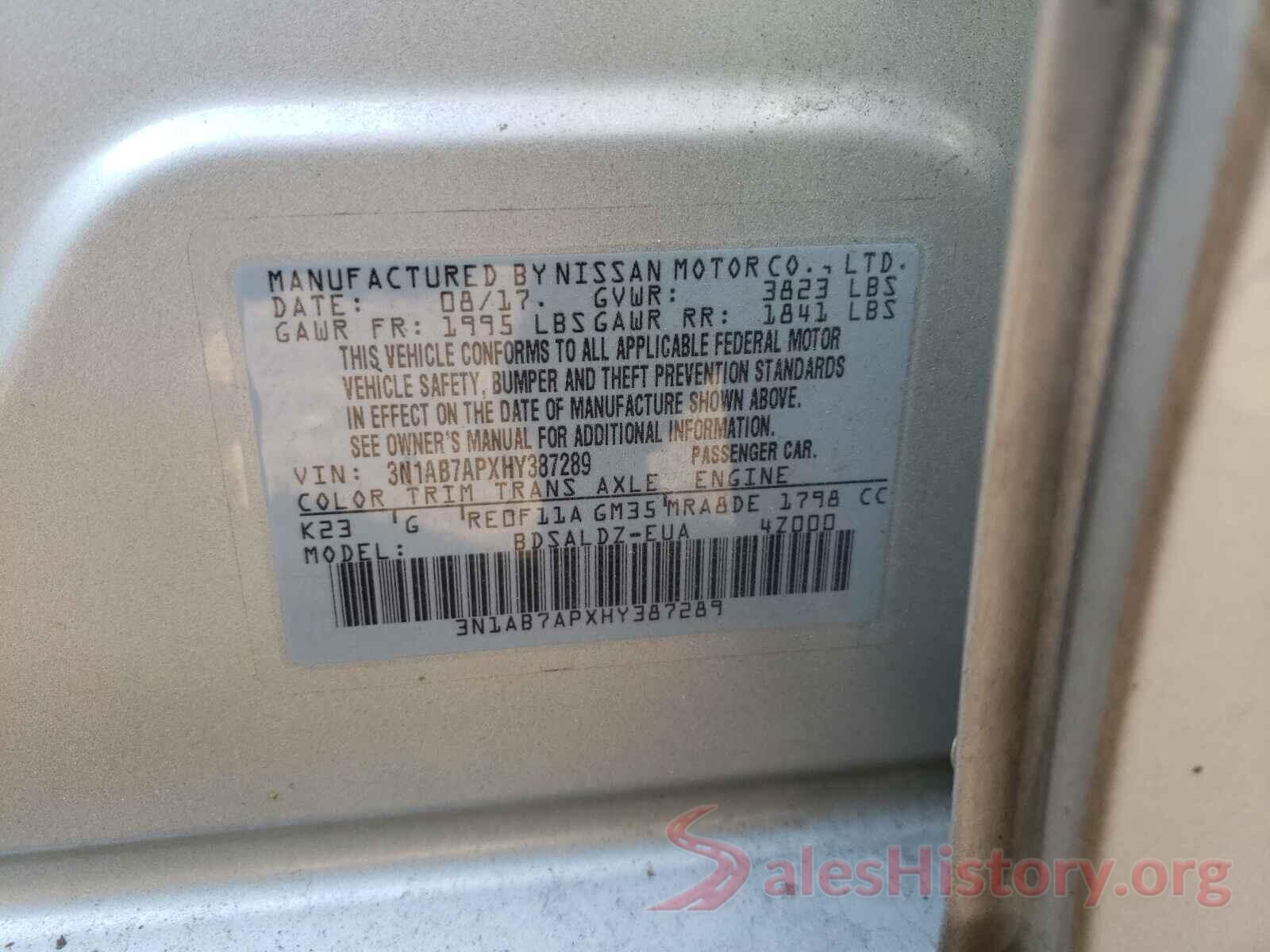 3N1AB7APXHY387289 2017 NISSAN SENTRA