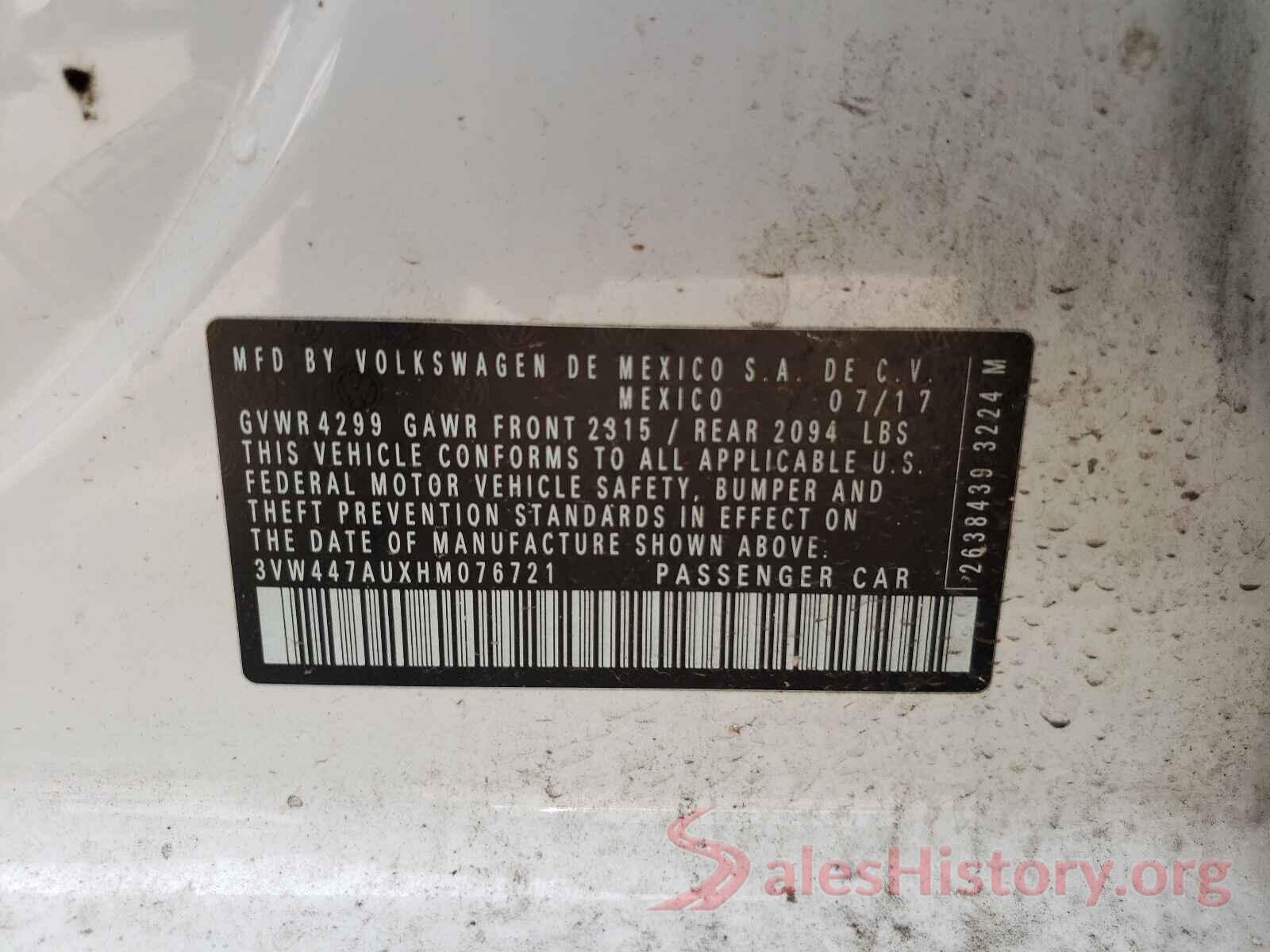 3VW447AUXHM076721 2017 VOLKSWAGEN GTI