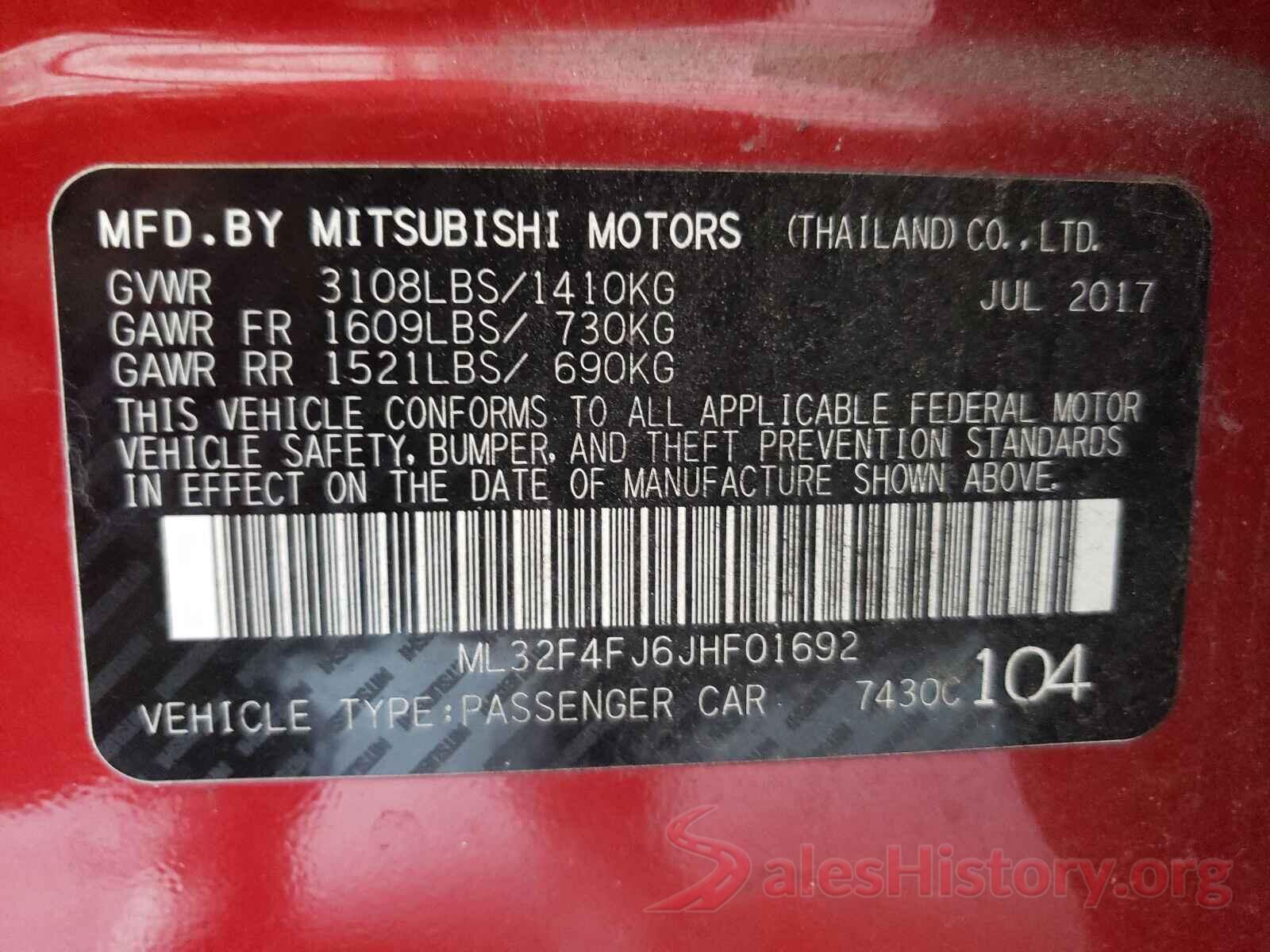 ML32F4FJ6JHF01692 2018 MITSUBISHI MIRAGE