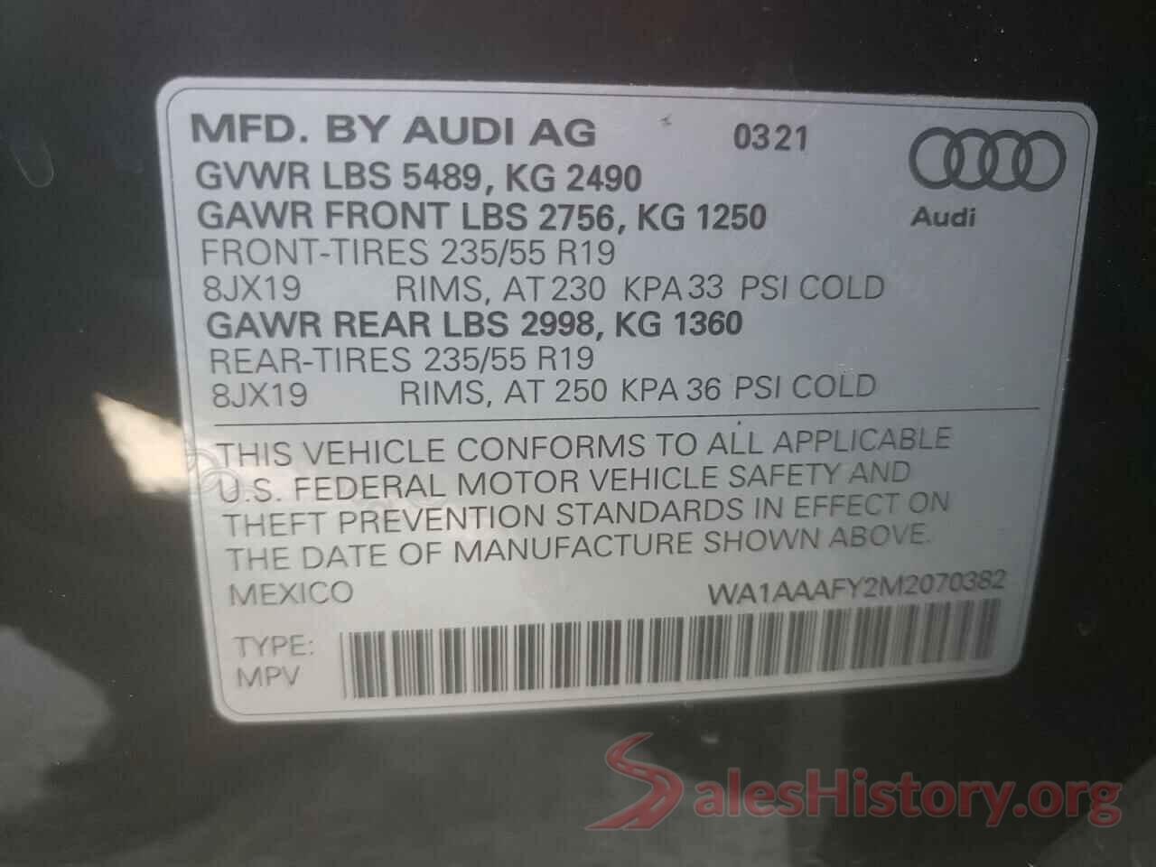 WA1AAAFY2M2070382 2021 AUDI Q5