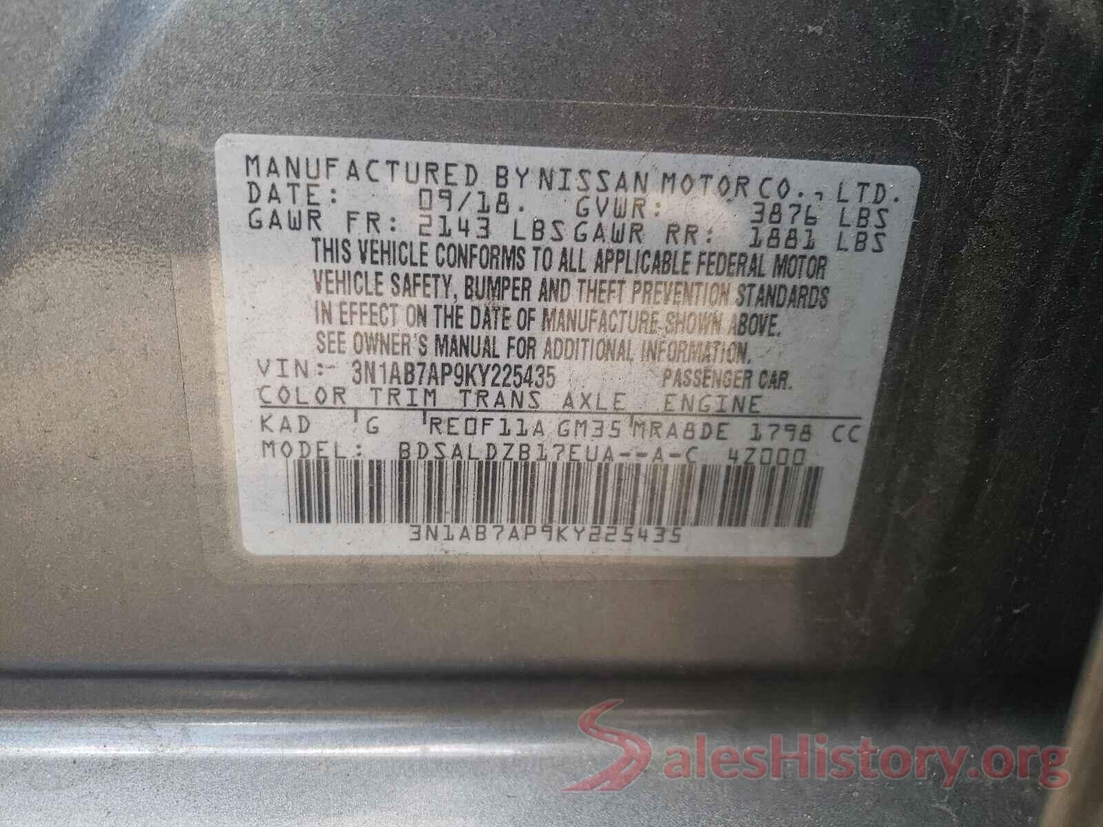 3N1AB7AP9KY225435 2019 NISSAN SENTRA