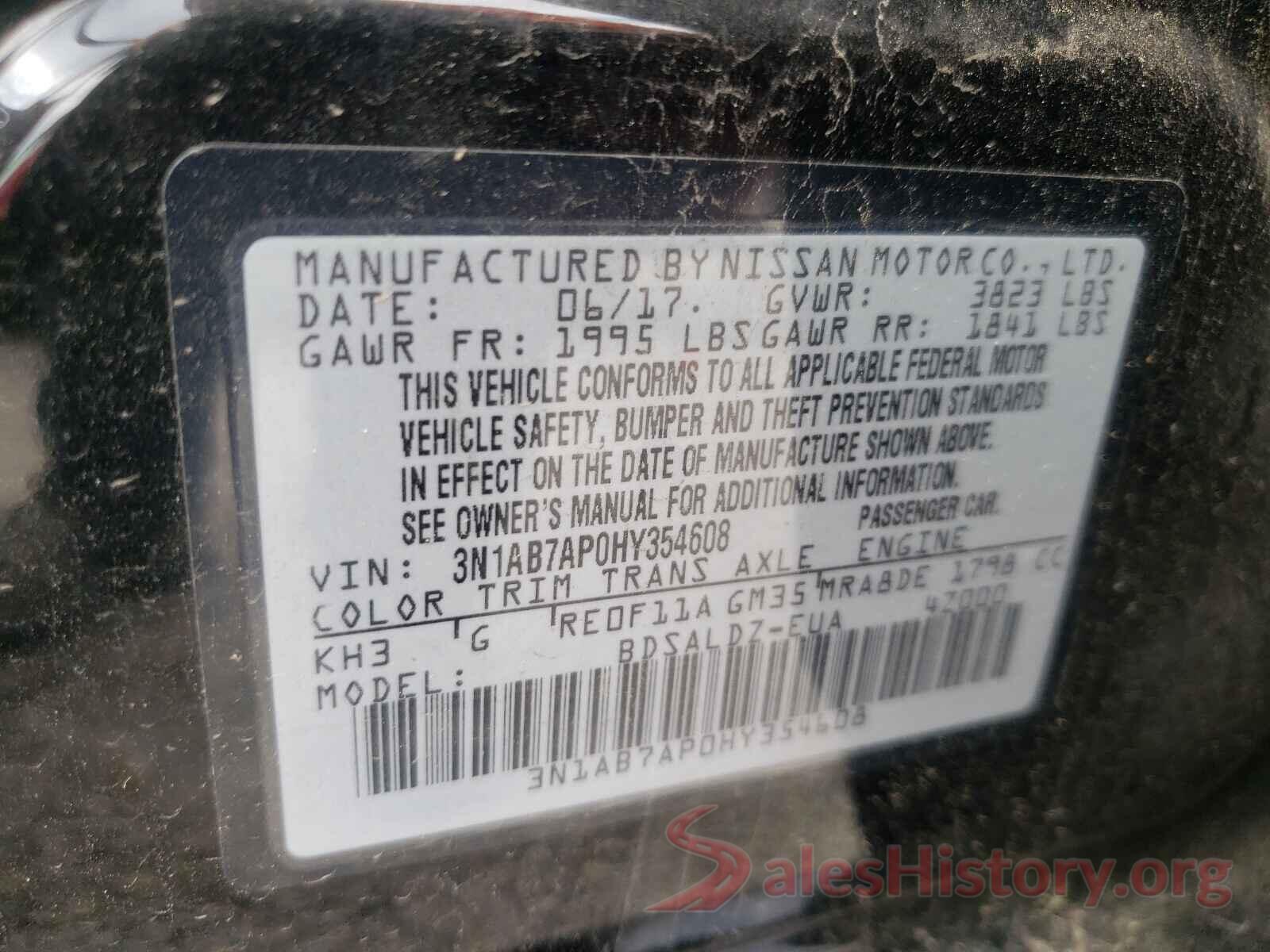 3N1AB7AP0HY354608 2017 NISSAN SENTRA