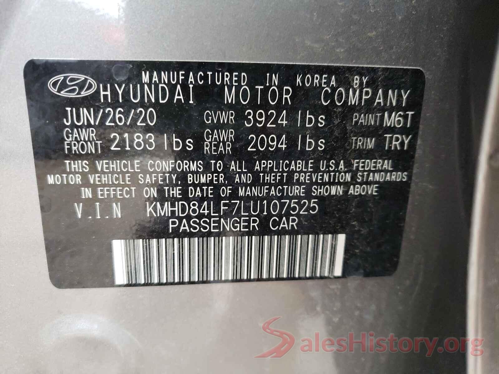 KMHD84LF7LU107525 2020 HYUNDAI ELANTRA