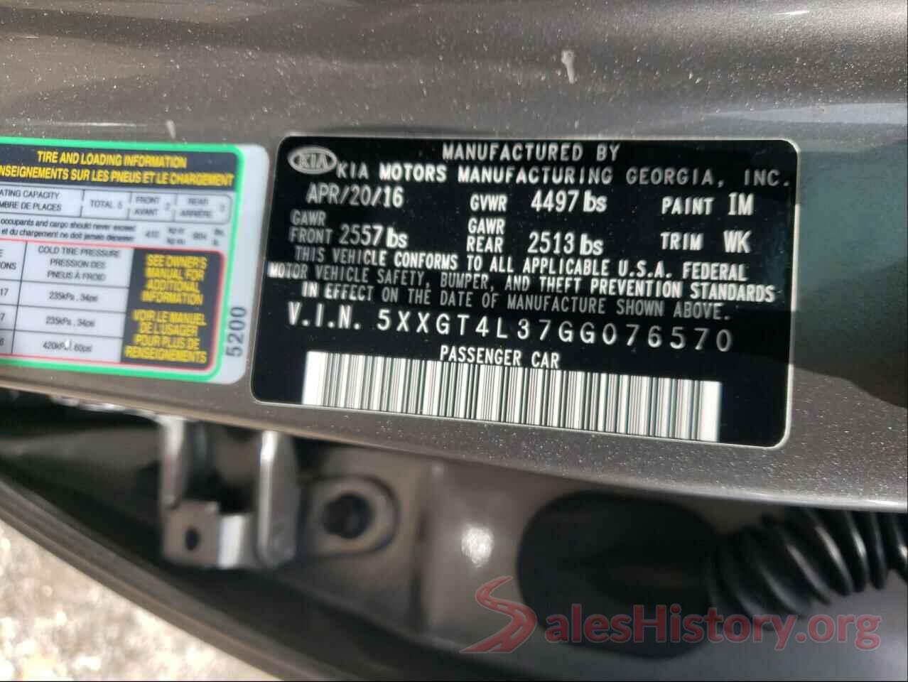 5XXGT4L37GG076570 2016 KIA OPTIMA