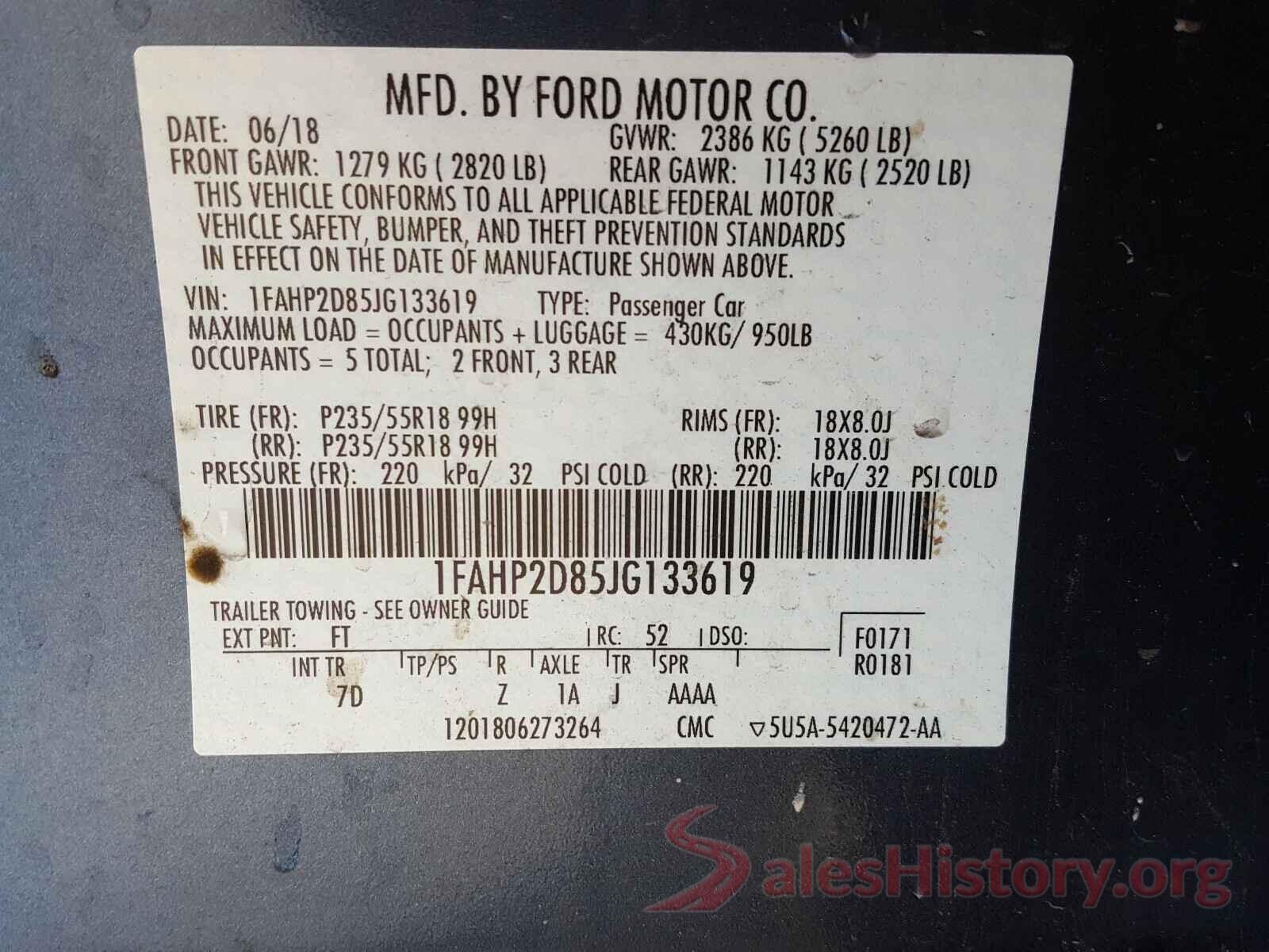 1FAHP2D85JG133619 2018 FORD TAURUS