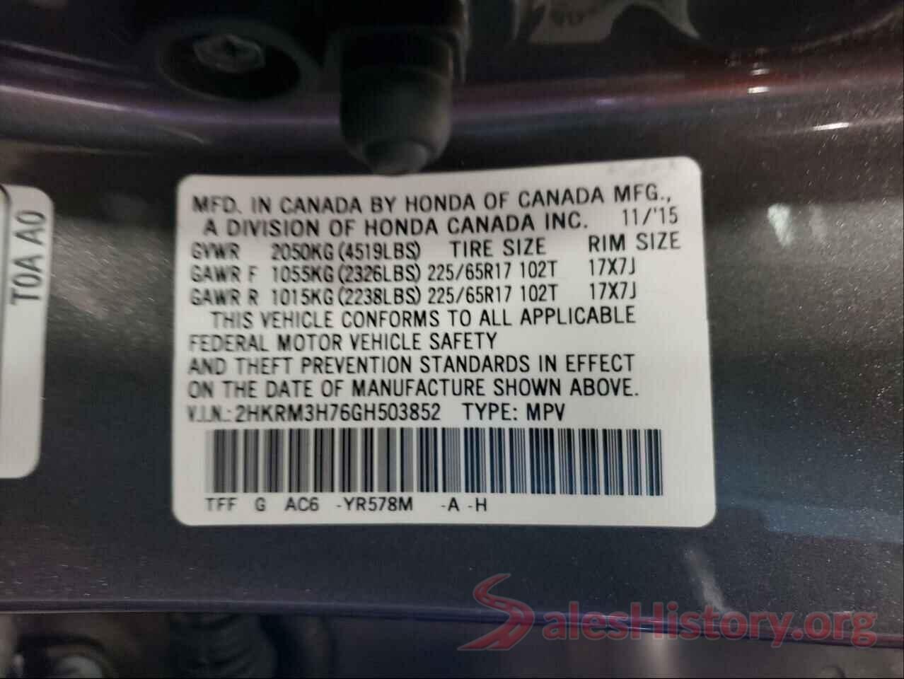 2HKRM3H76GH503852 2016 HONDA CRV