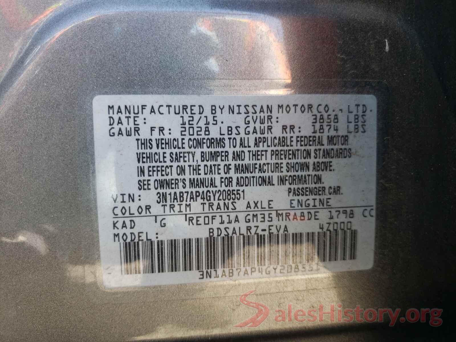 3N1AB7AP4GY208551 2016 NISSAN SENTRA