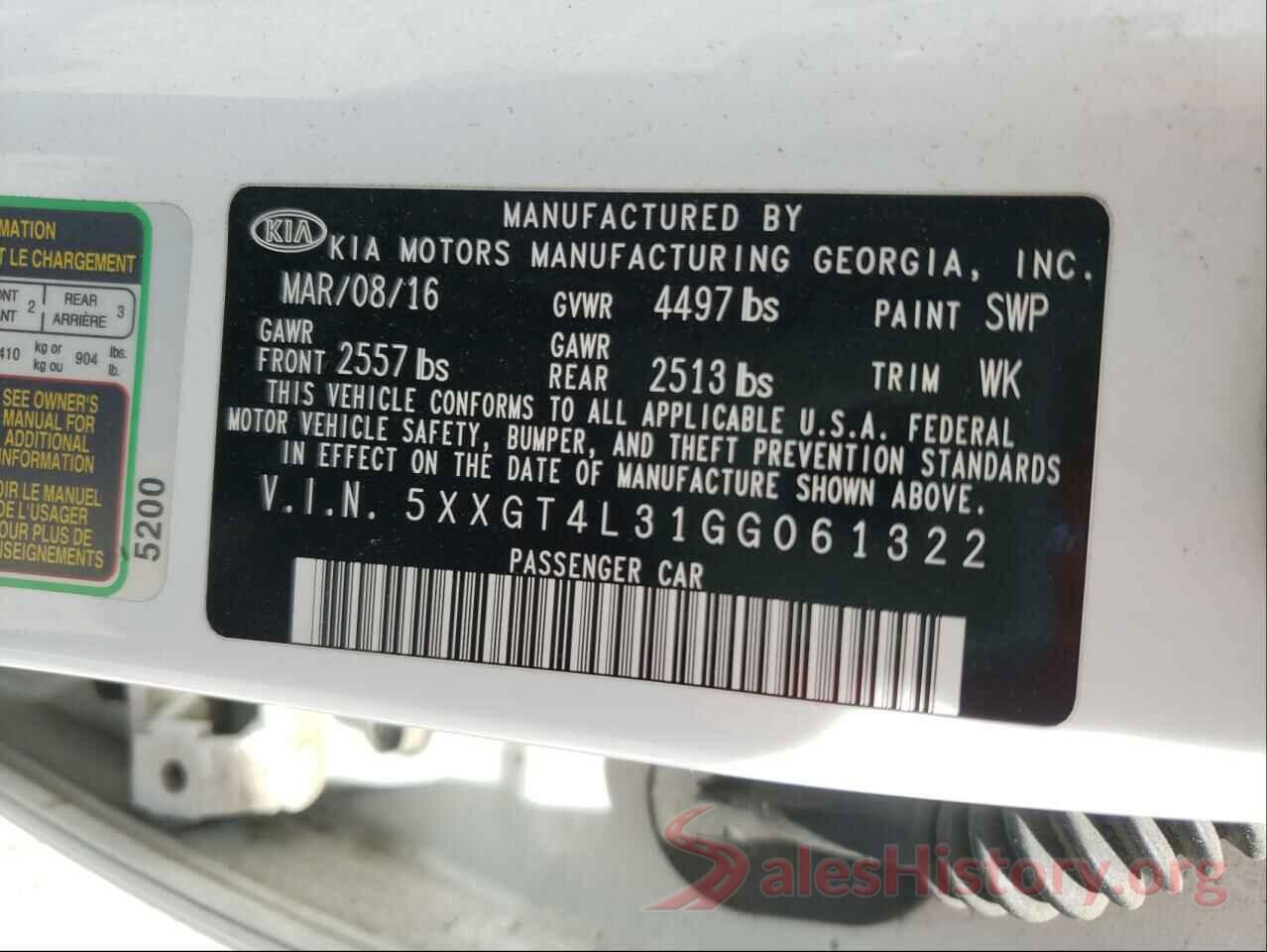 5XXGT4L31GG061322 2016 KIA OPTIMA