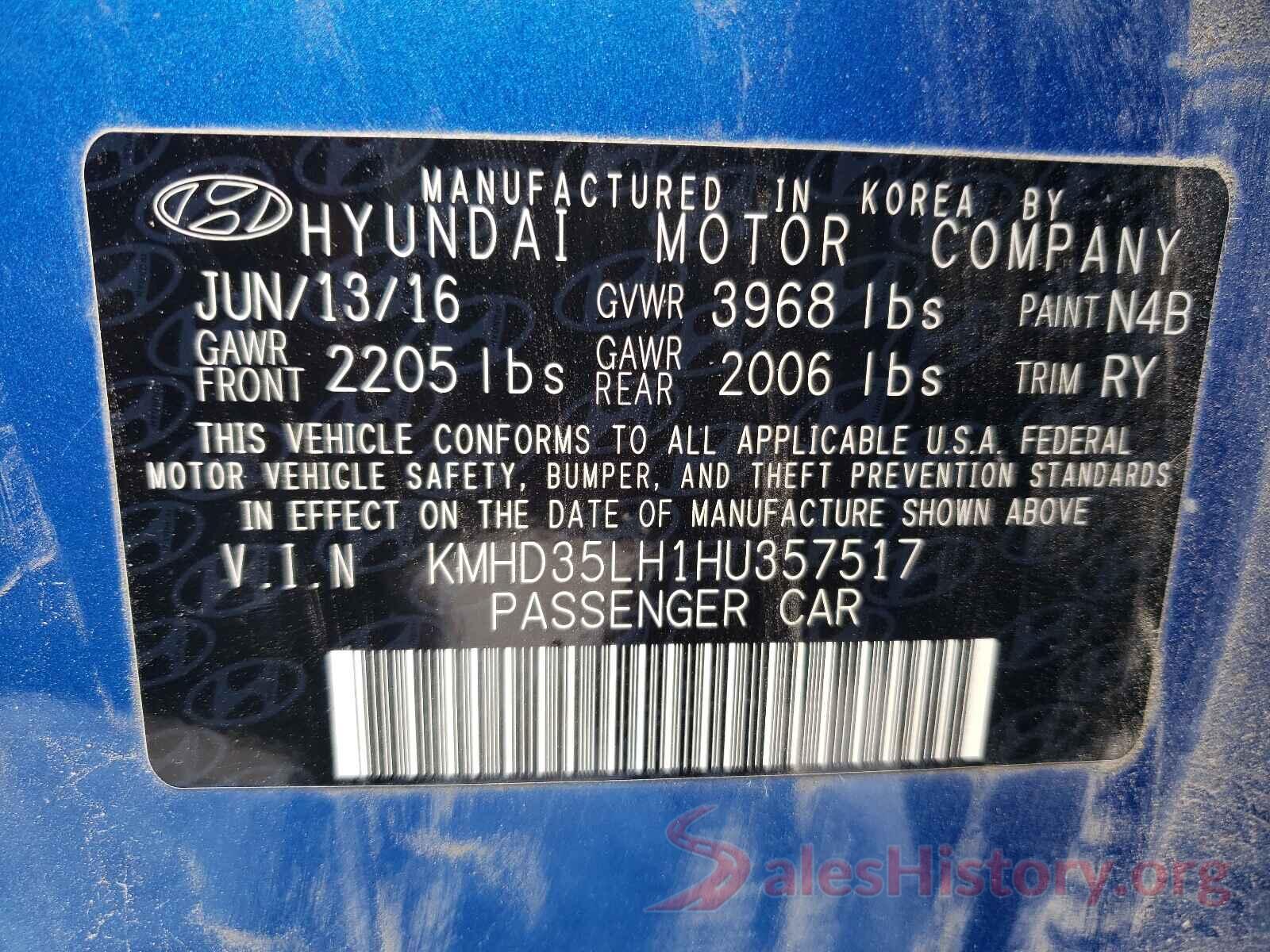 KMHD35LH1HU357517 2017 HYUNDAI ELANTRA