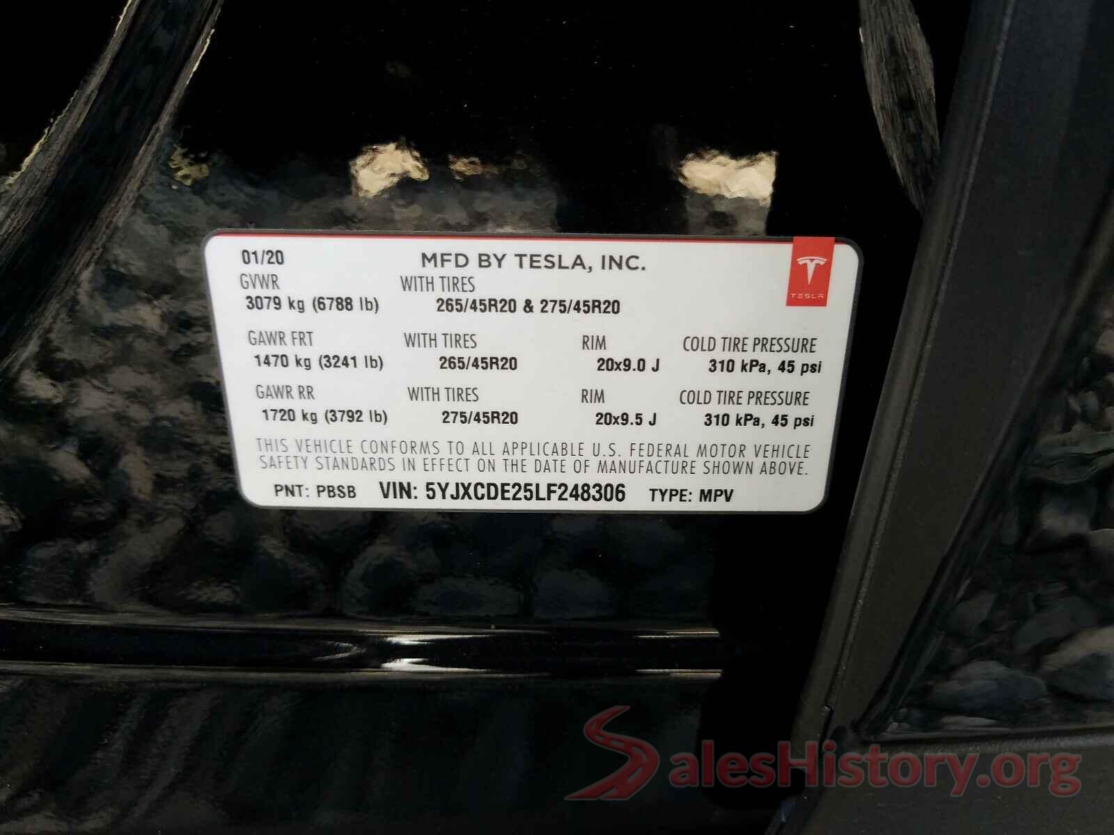 5YJXCDE25LF248306 2020 TESLA MODEL X