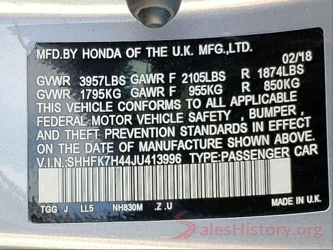 SHHFK7H44JU413996 2018 HONDA CIVIC