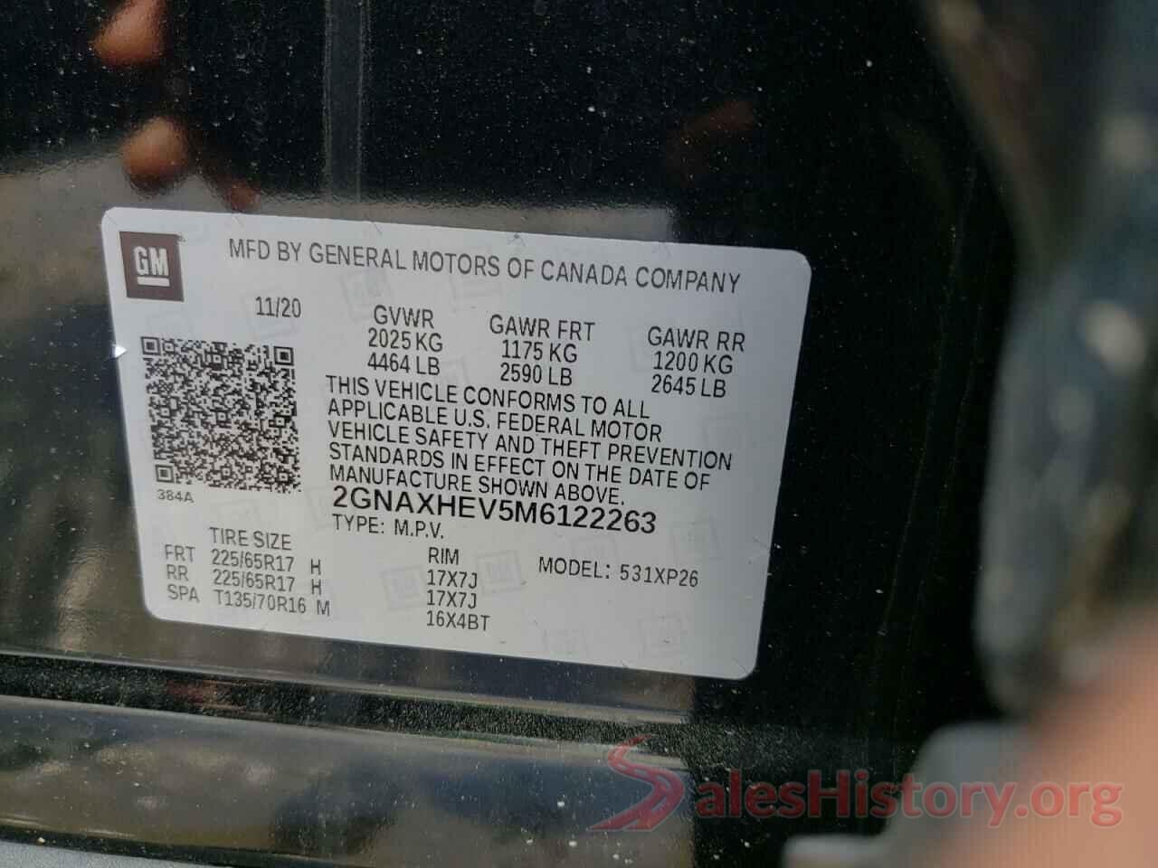 2GNAXHEV5M6122263 2021 CHEVROLET EQUINOX