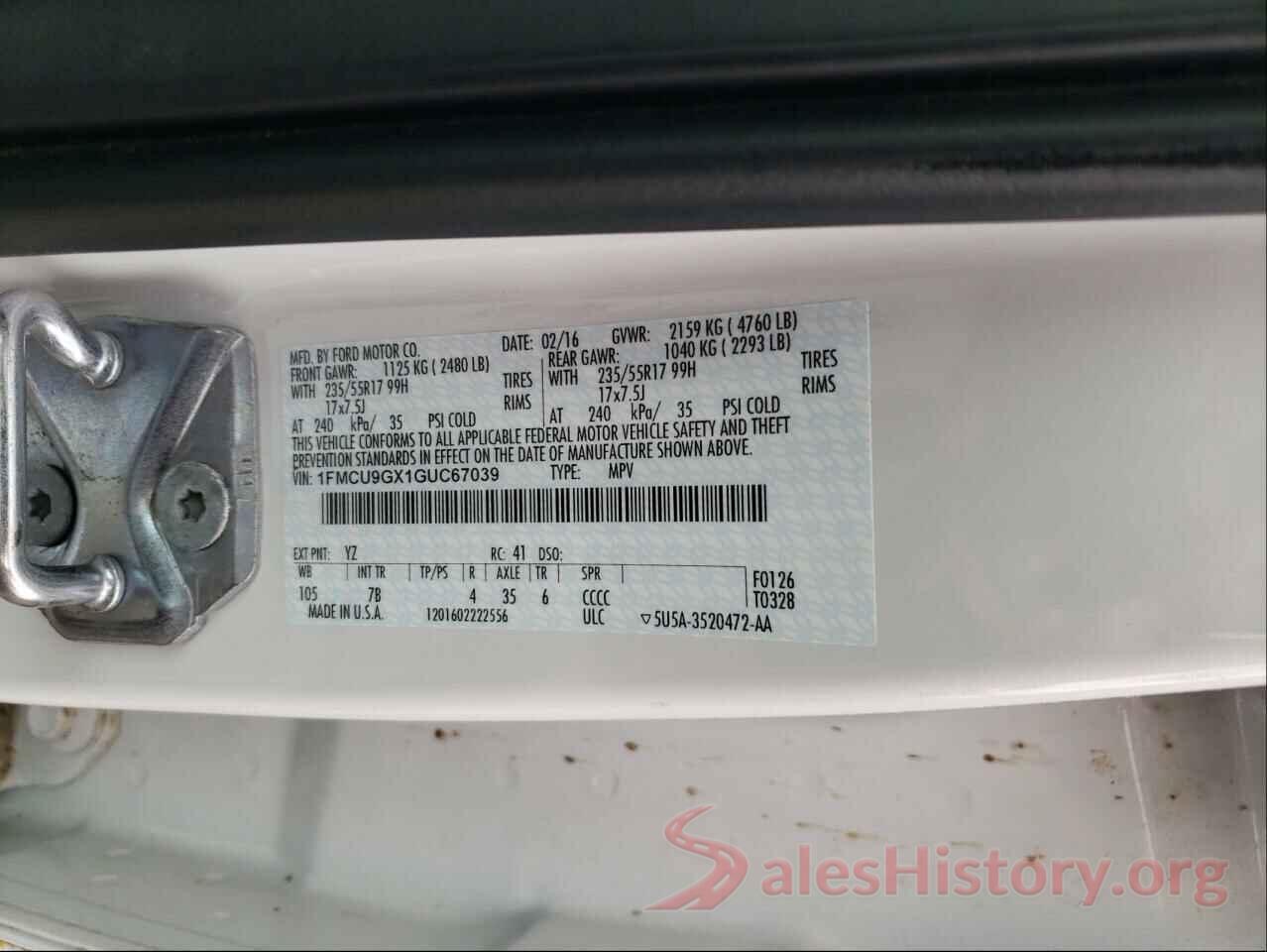 1FMCU9GX1GUC67039 2016 FORD ESCAPE