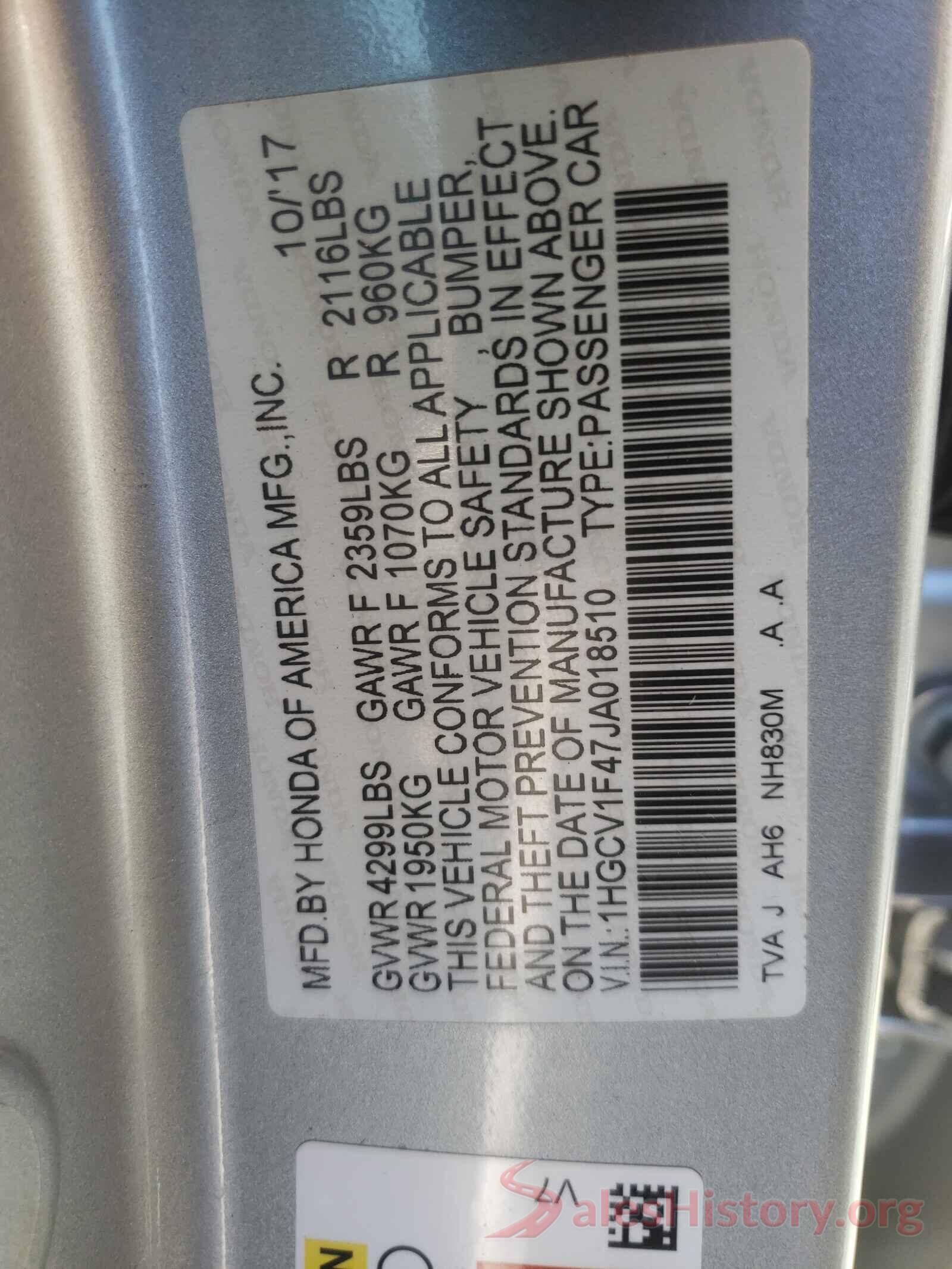 1HGCV1F47JA018510 2018 HONDA ACCORD