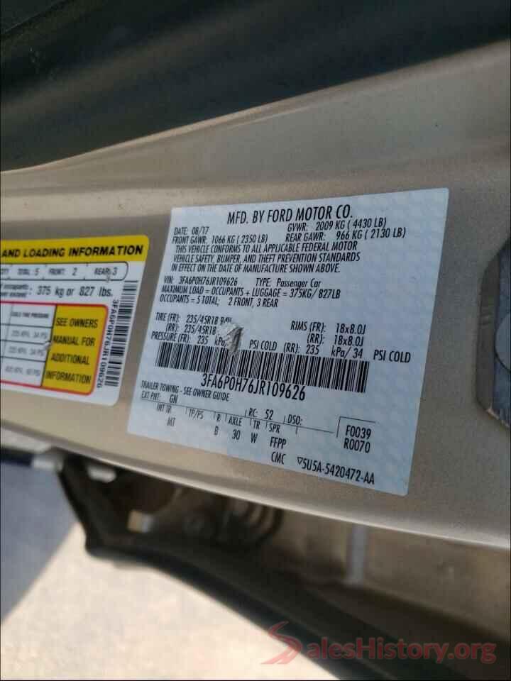 3FA6P0H76JR109626 2018 FORD FUSION