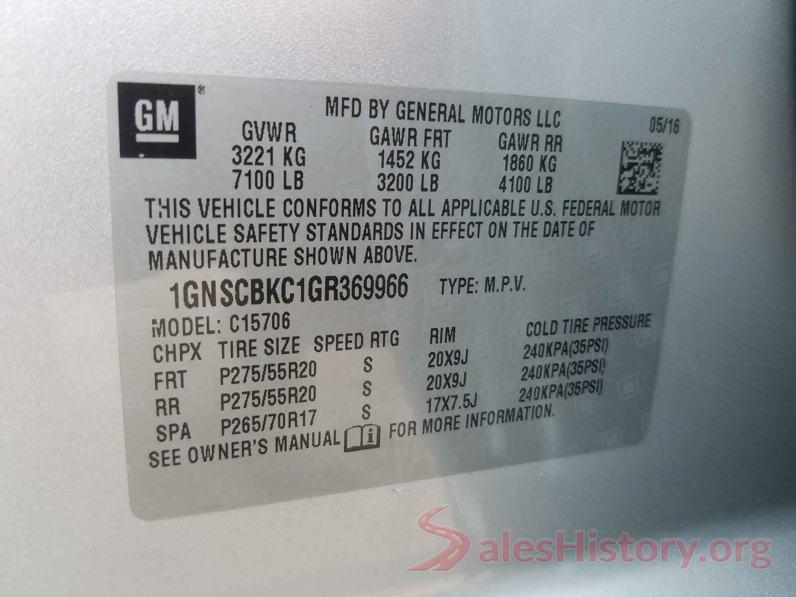 1GNSCBKC1GR369966 2016 CHEVROLET TAHOE