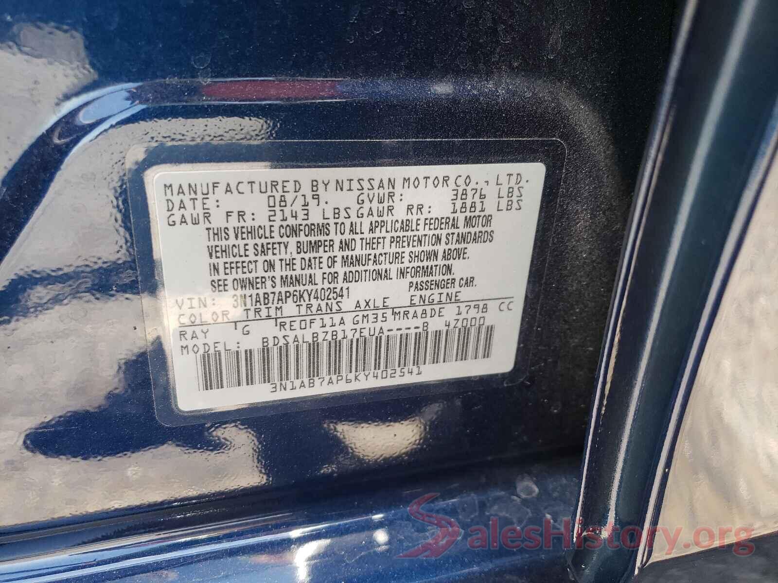 3N1AB7AP6KY402541 2019 NISSAN SENTRA