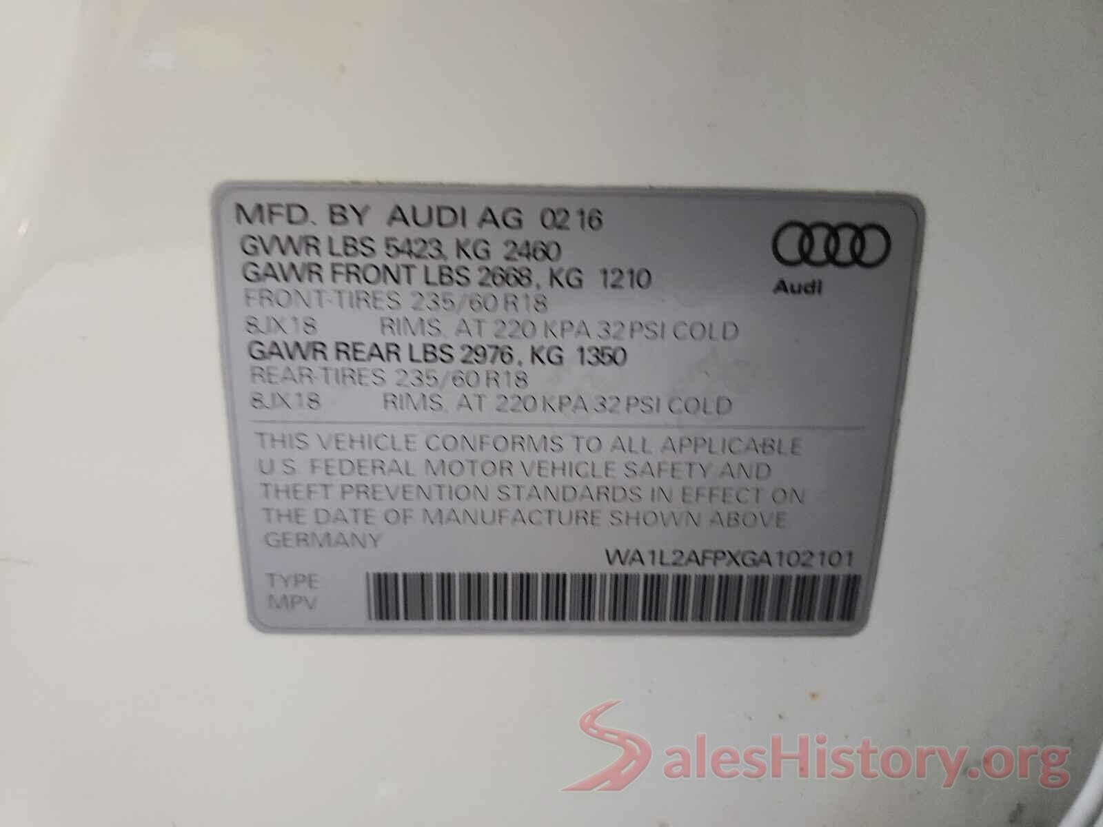 WA1L2AFPXGA102101 2016 AUDI Q5